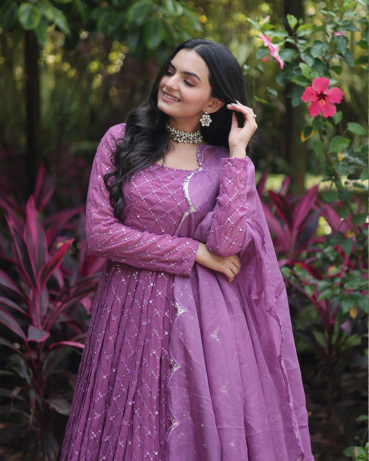  Luxurious Lavender Anarkali Gown With Rich Fabric And Stylish Design