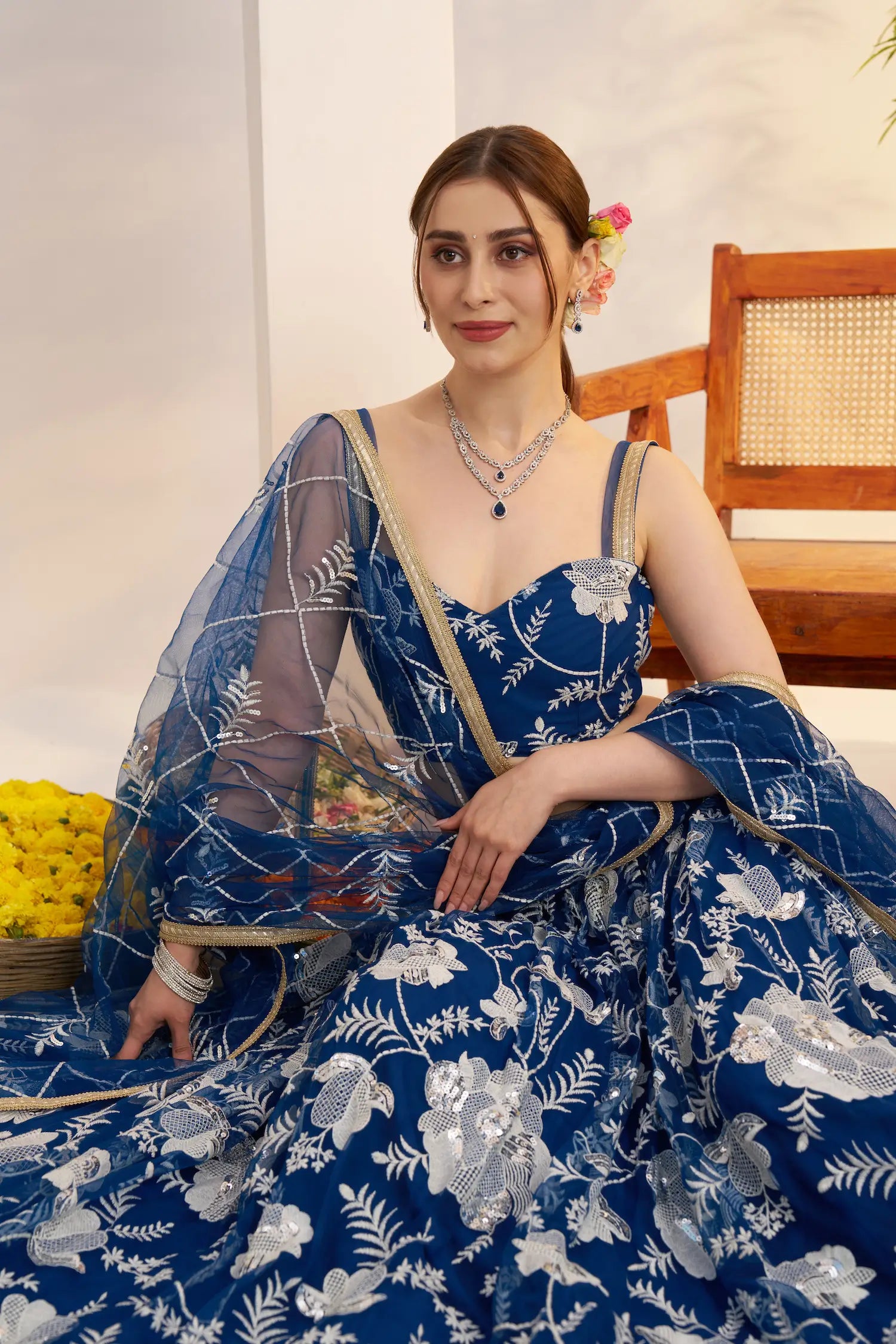 Peacock Blue Net Lehenga Choli With Embroidery Work - qivii