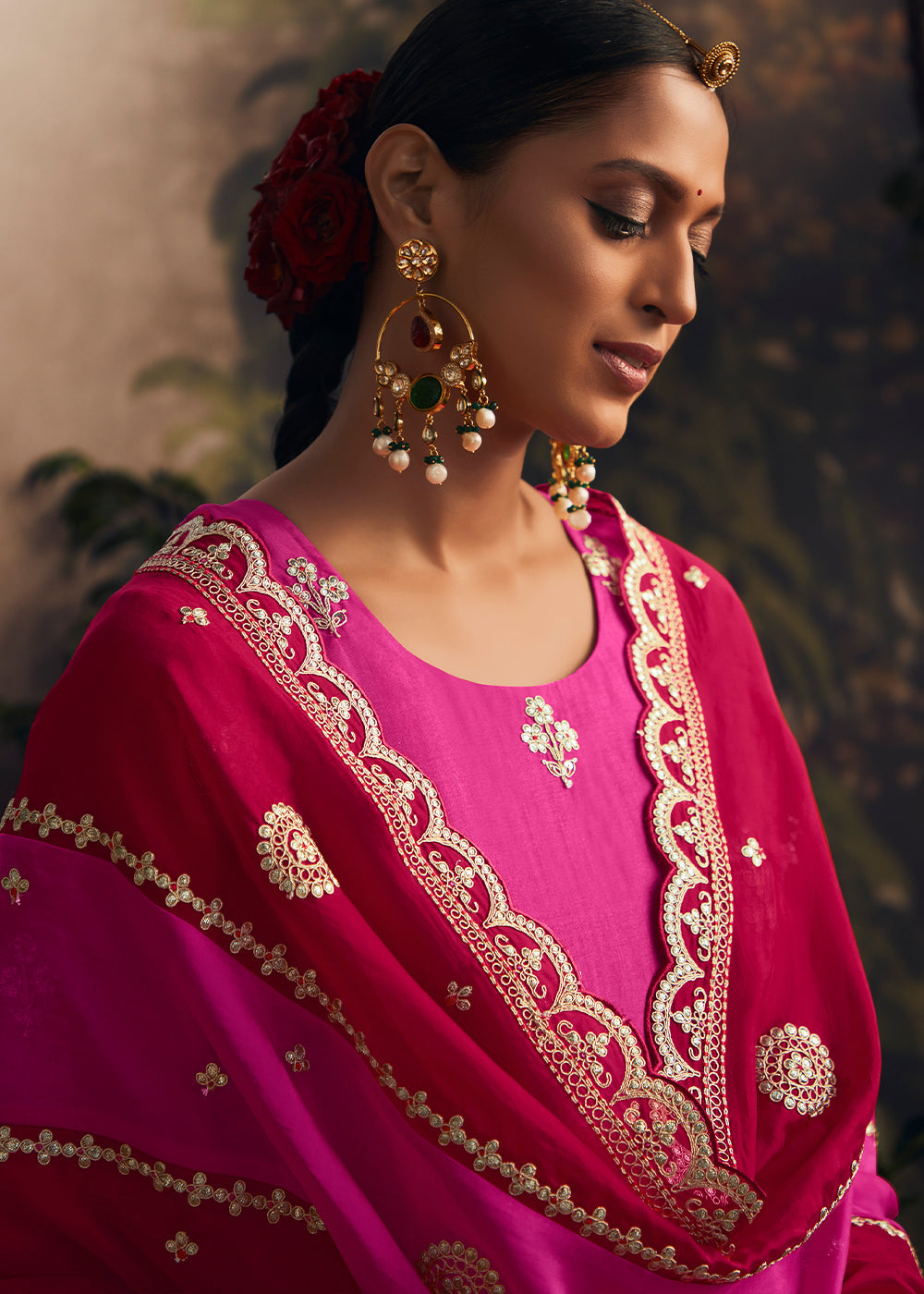 Magenta Pink Silk Salwar Suit with Intricate Embroidery work