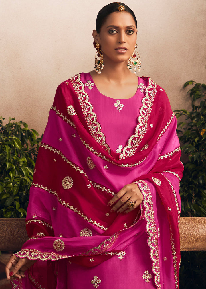 Magenta Pink Silk Salwar Suit with Intricate Embroidery work