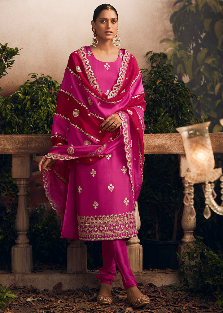 Magenta Pink Silk Salwar Suit with Intricate Embroidery work