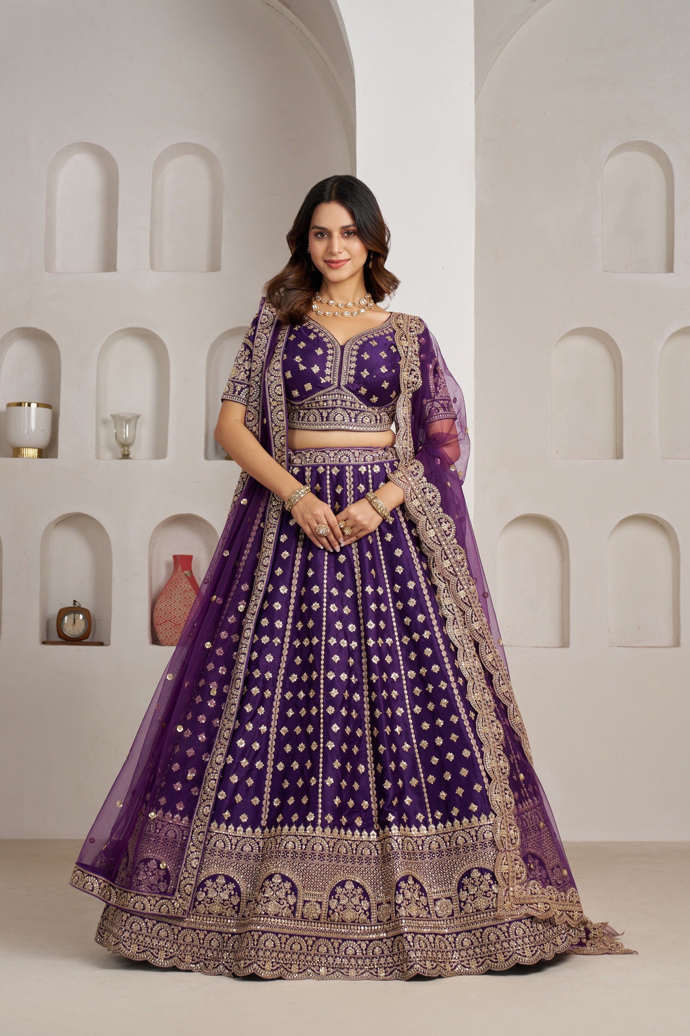 Purple Double Dupatta Bridal Lehenga Collection