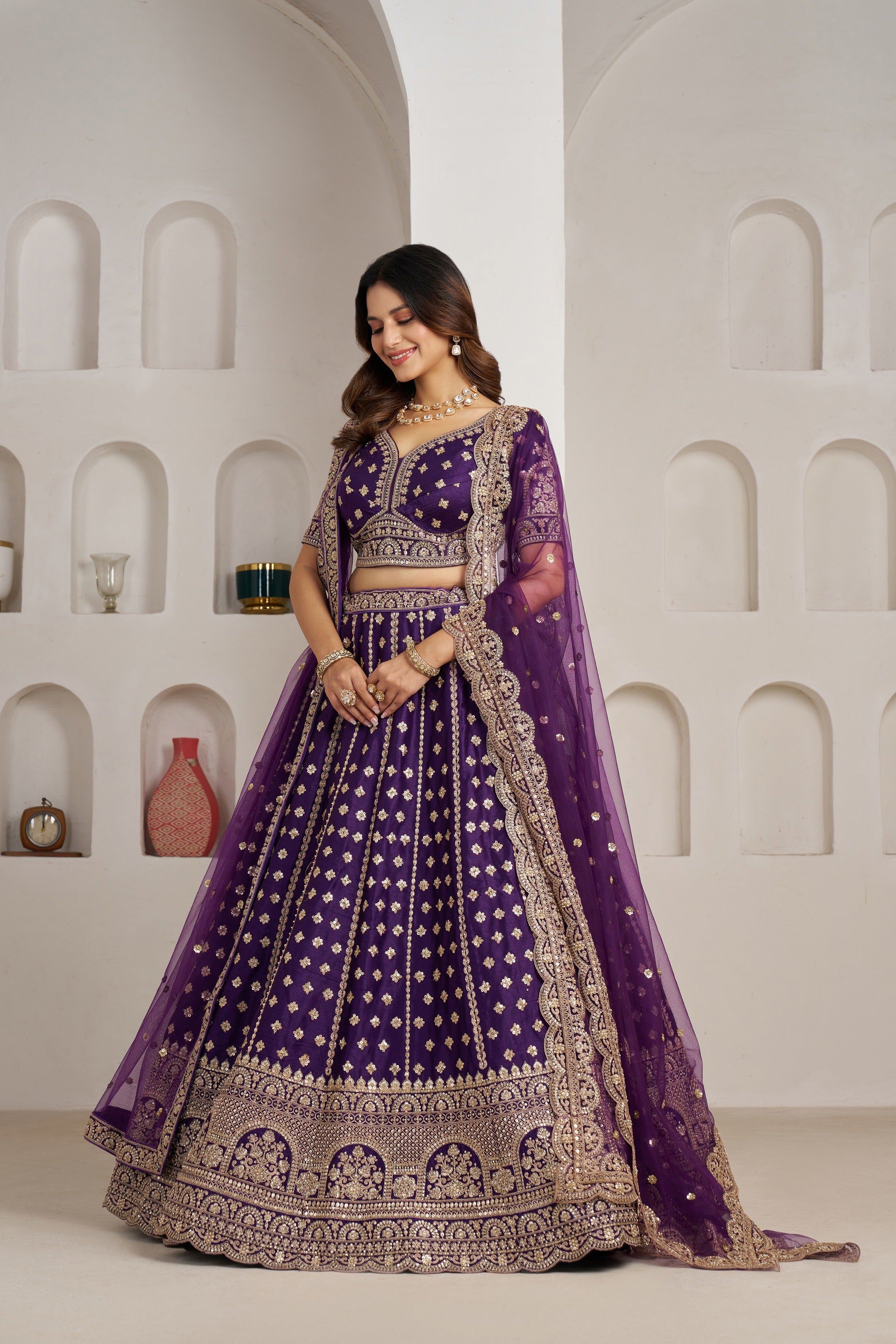 Purple Double Dupatta Bridal Lehenga Collection