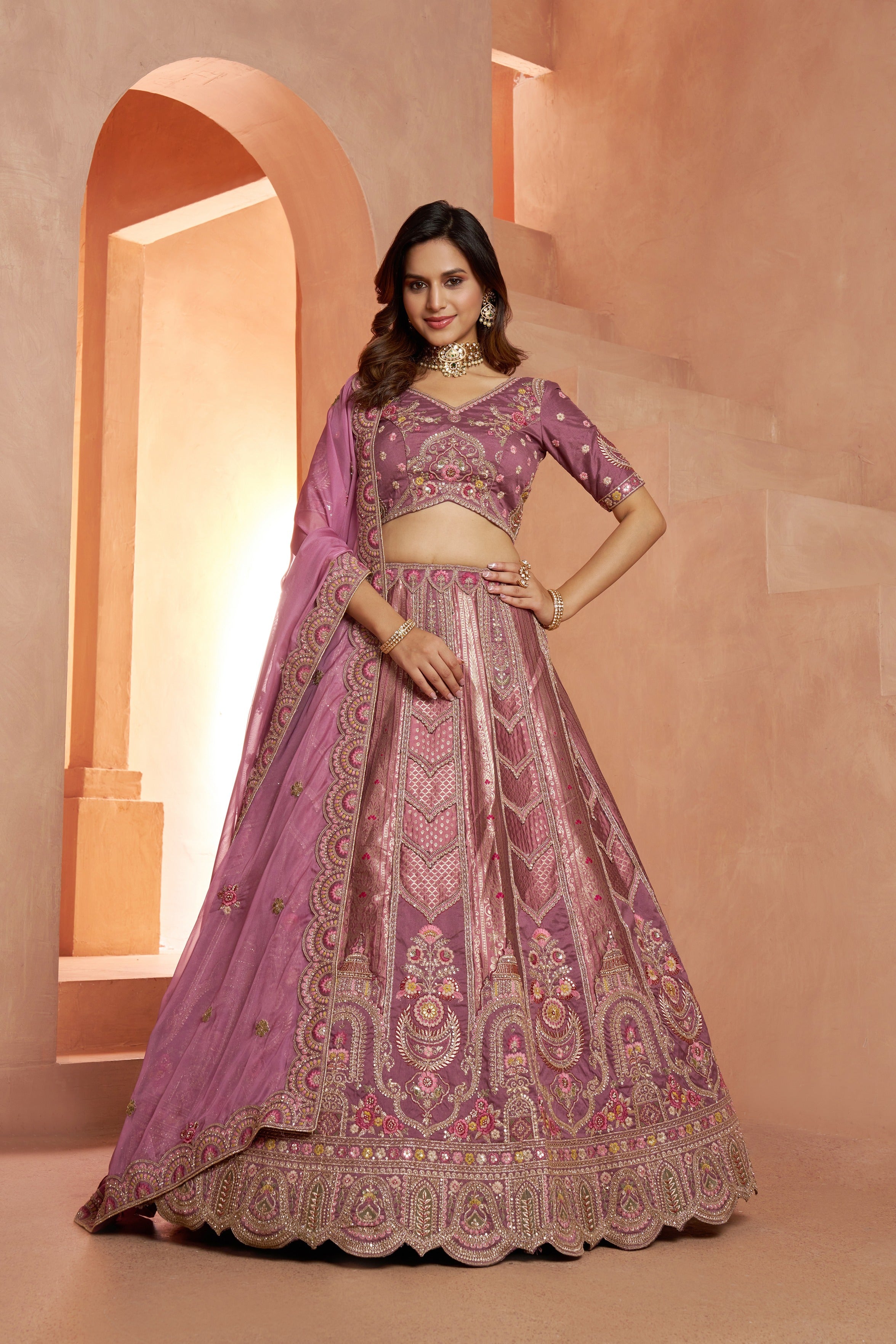 Elegant Pastel Mauve Heritage Bridal Lehenga Collection
