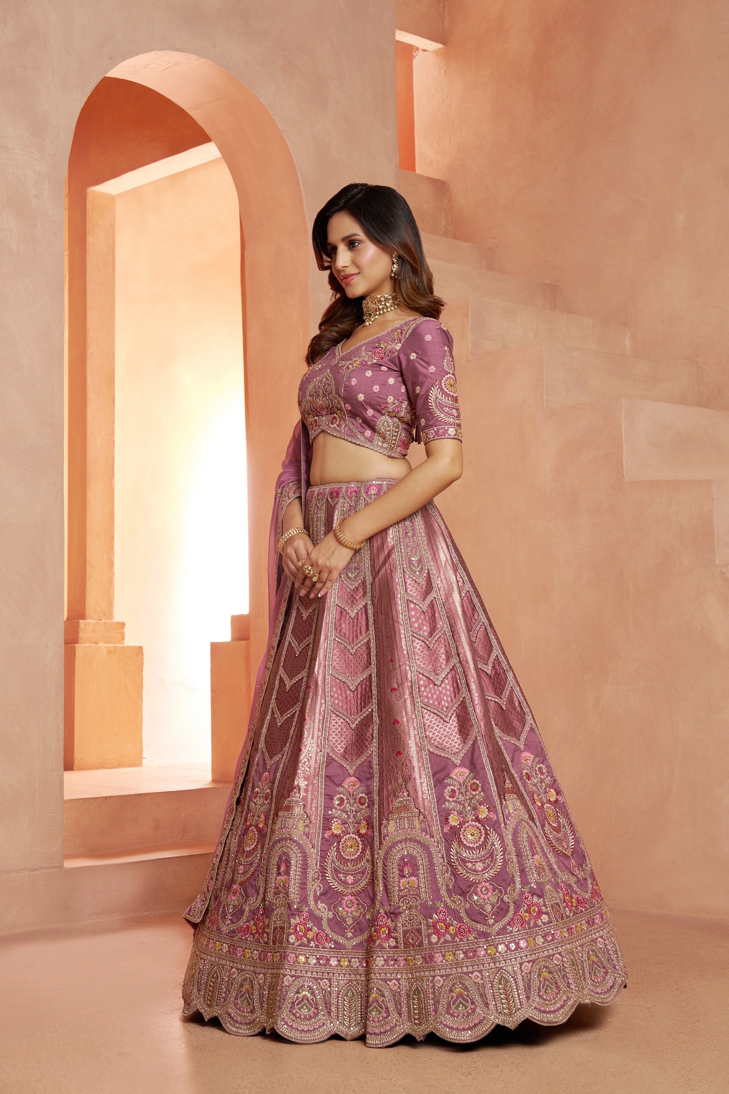 Elegant Pastel Mauve Heritage Bridal Lehenga Collection