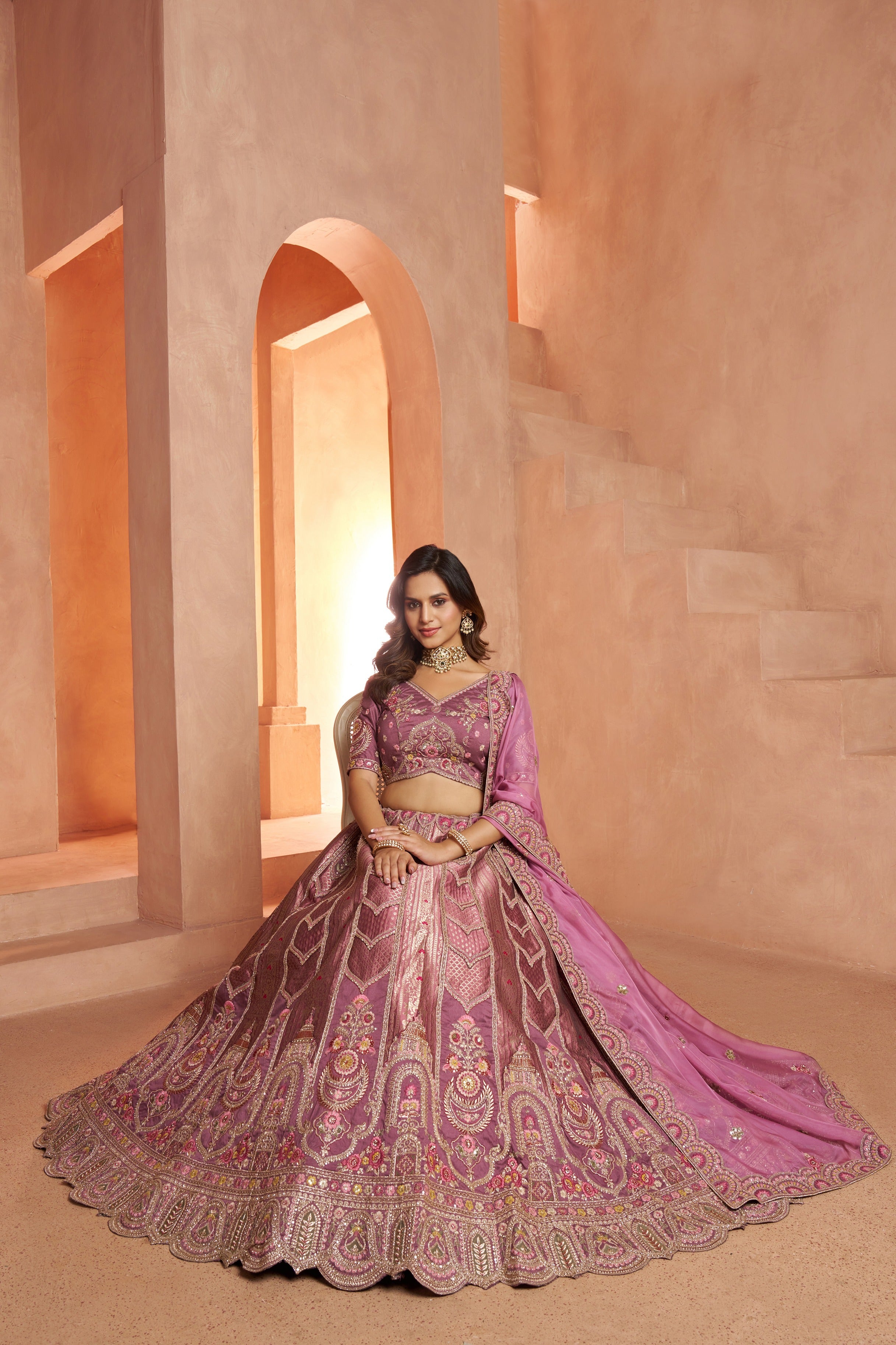 Elegant Pastel Mauve Heritage Bridal Lehenga Collection