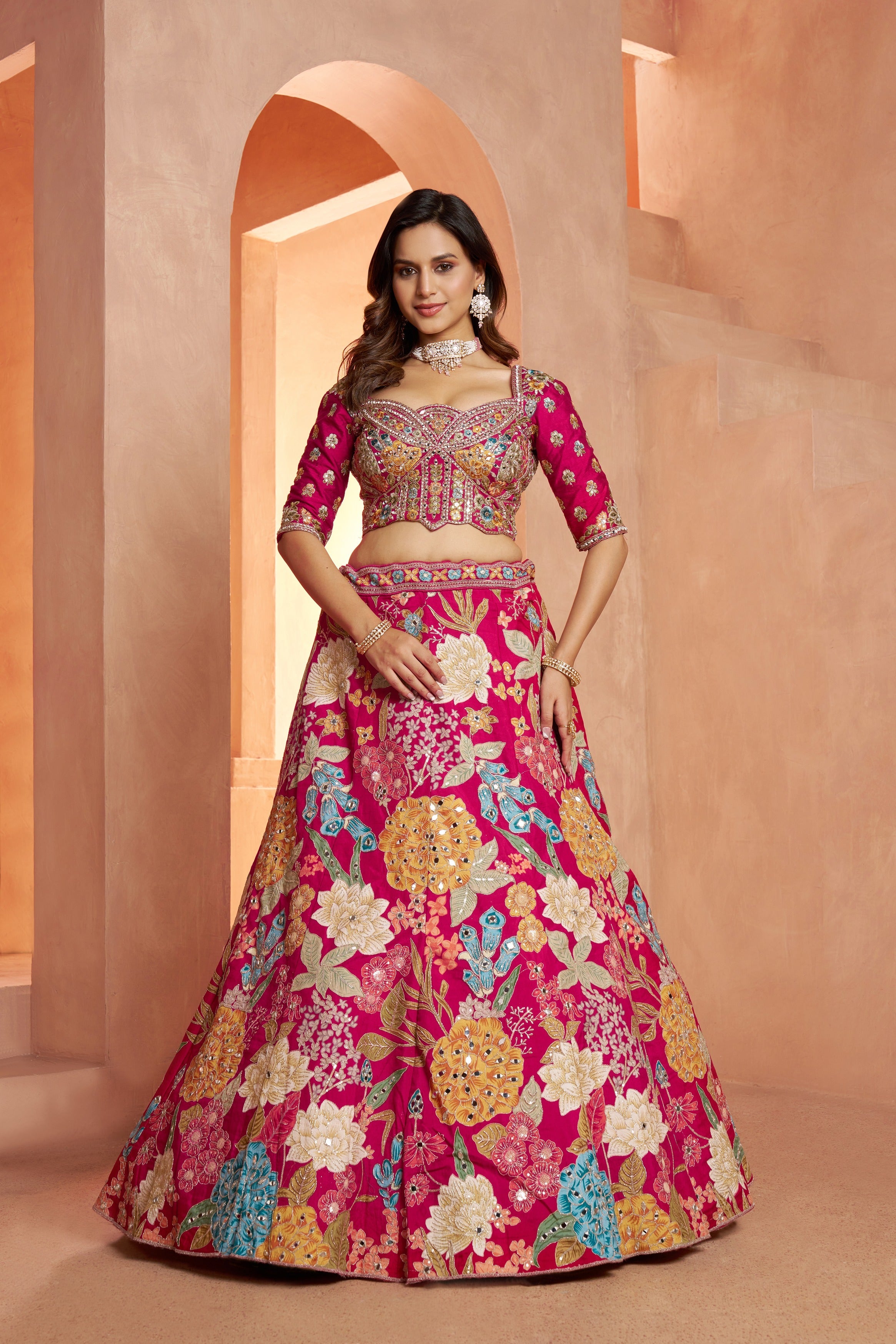 Premium Floral Embroidered Designer Lehenga Choli Set