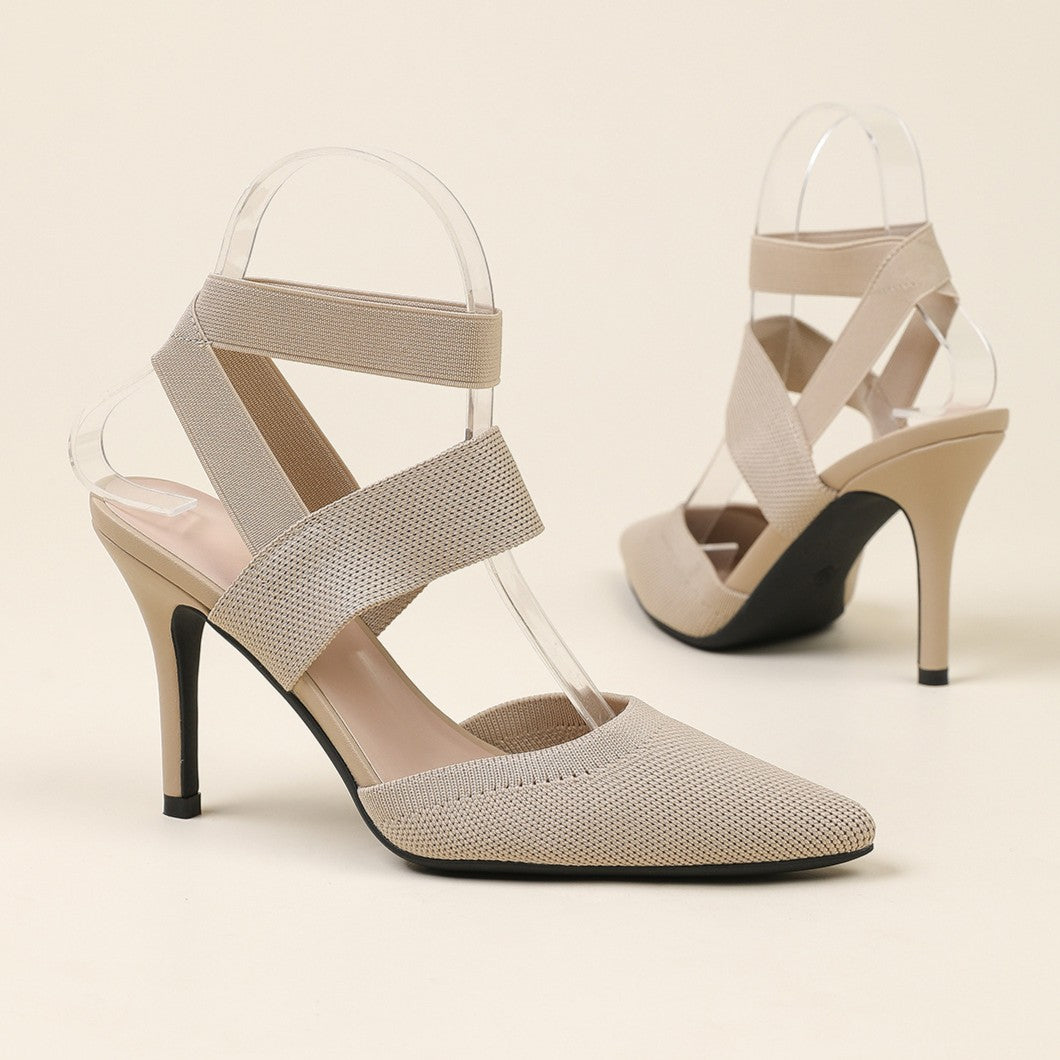 Women’s Amara Fabric Ankle-Strap Stiletto Pumps – Pointed-Toe Hollow Side Elegant Heels (US 4–10.5)