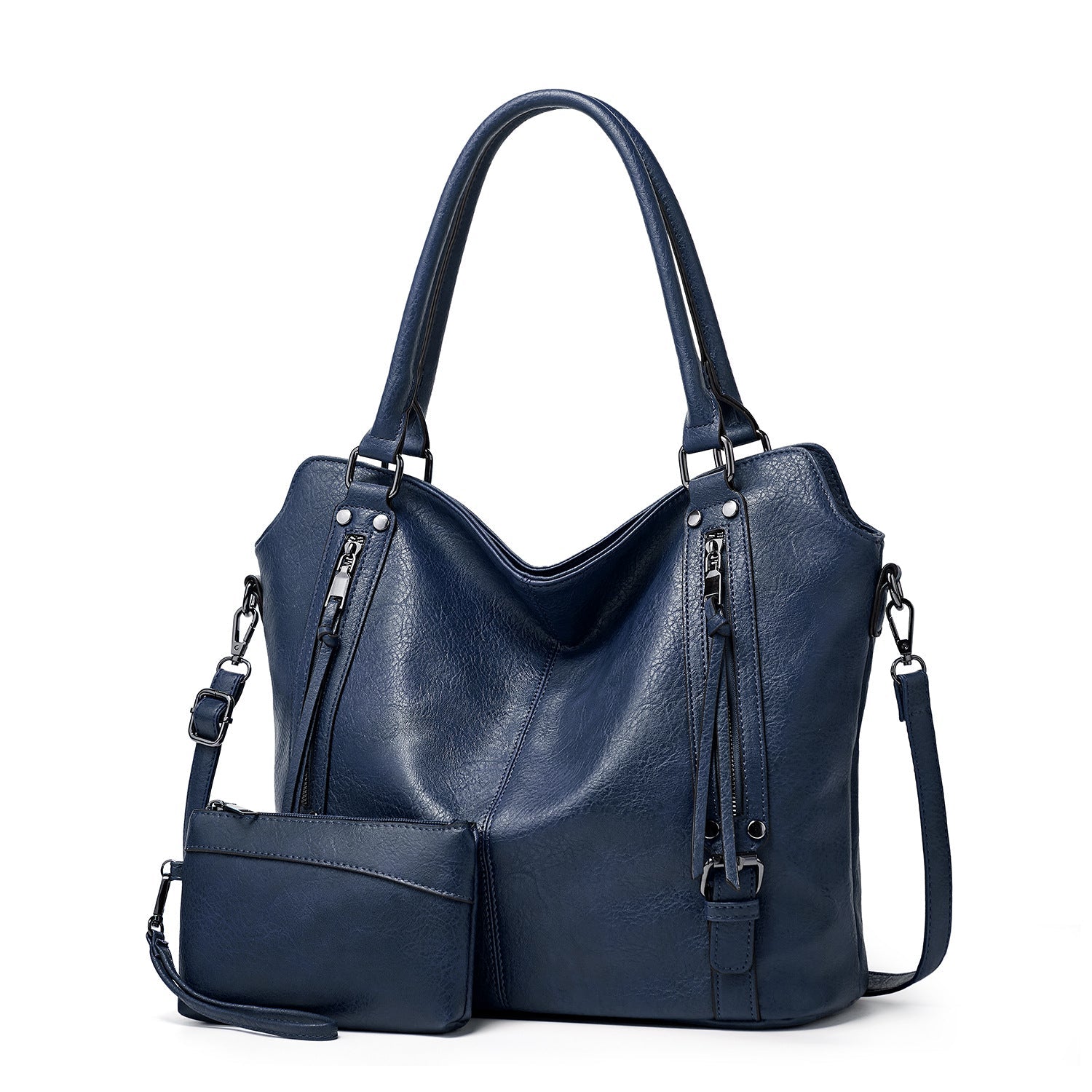 Ounamei Plaid Carry-All Hobo Tote Bag with Pouch for Women | PU Leather & Canvas Large-Capacity Shoulder & Crossbody Bag for Daily Use