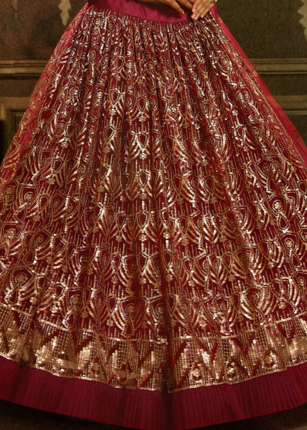 Maroon Soft Net Designer Lehenga Choli with overall Sequins work | Ready To Wear - qivii