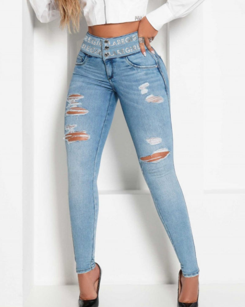 Shapshe® High-Waisted Butt-Lifting Tummy Skinny Ripped Jeans  - By Qivii