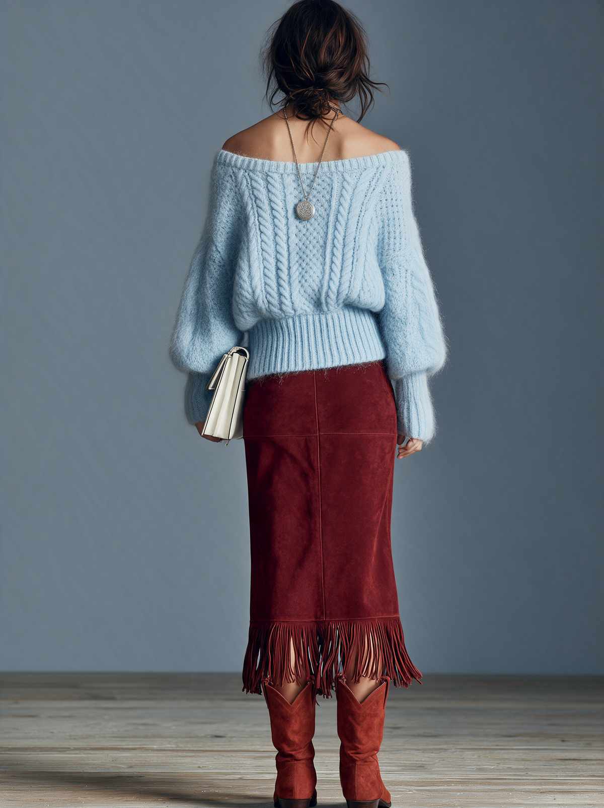 Women's Vintage Off-Shoulder Cable-Knit Sweater