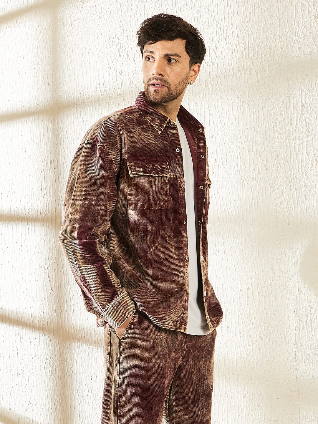 Oxblood Acid Dyed Corduroy Shacket - qivii