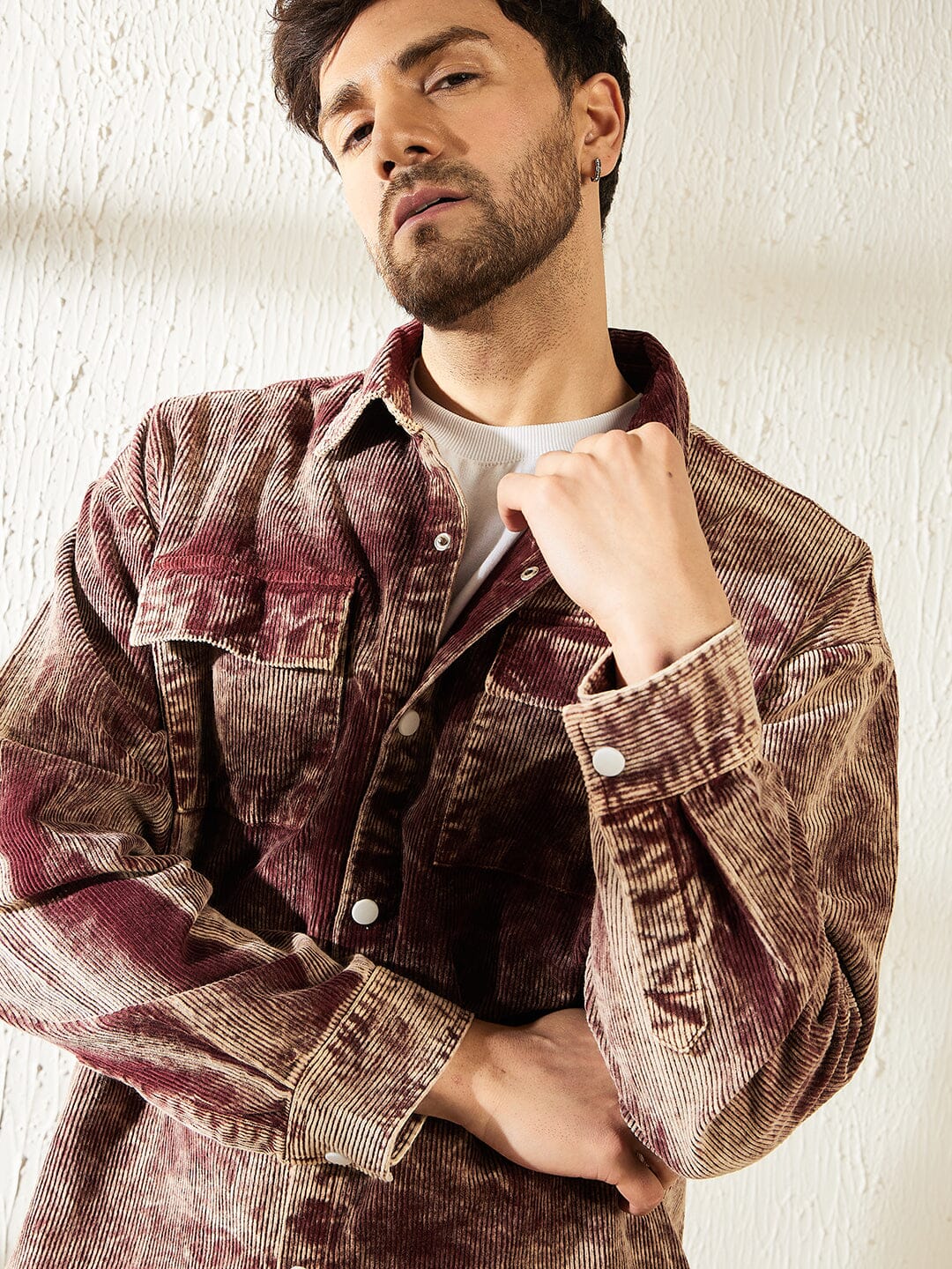 Oxblood Acid Dyed Corduroy Shacket - qivii