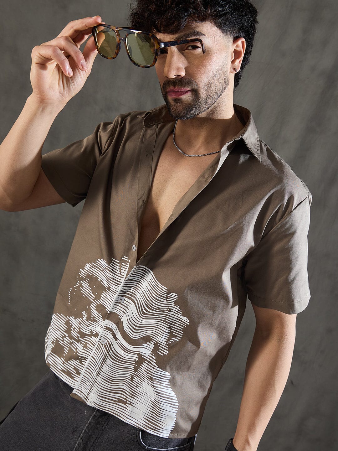 Khaki Socrates Graphic Short Sleeves Shirt