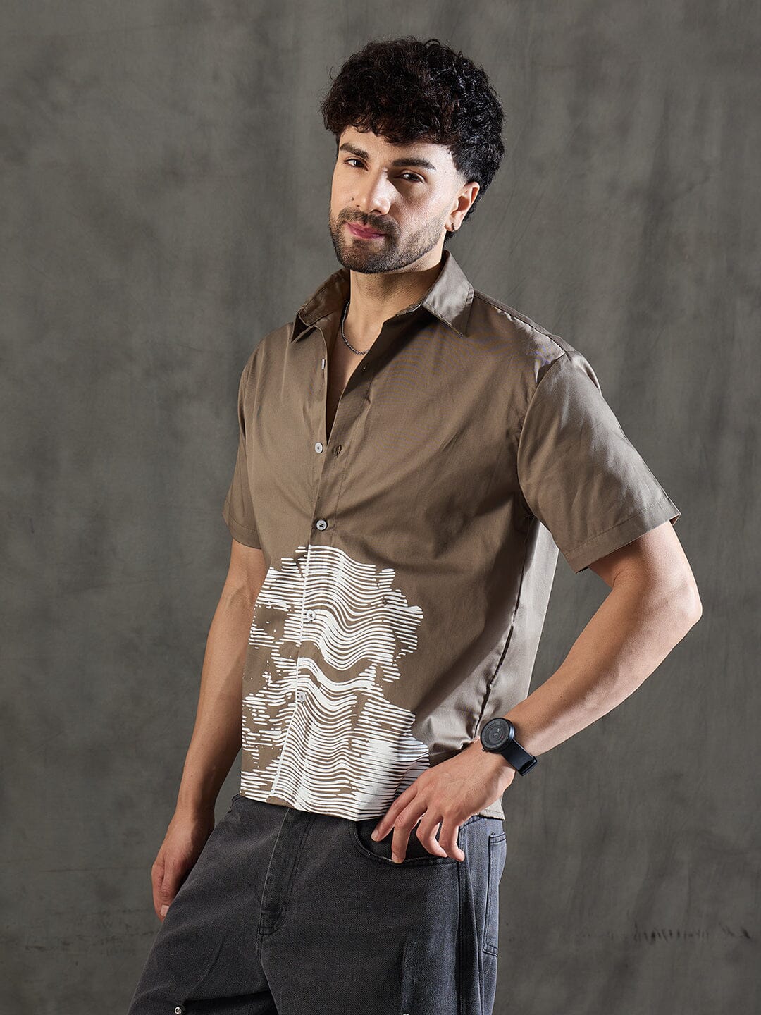 Khaki Socrates Graphic Short Sleeves Shirt