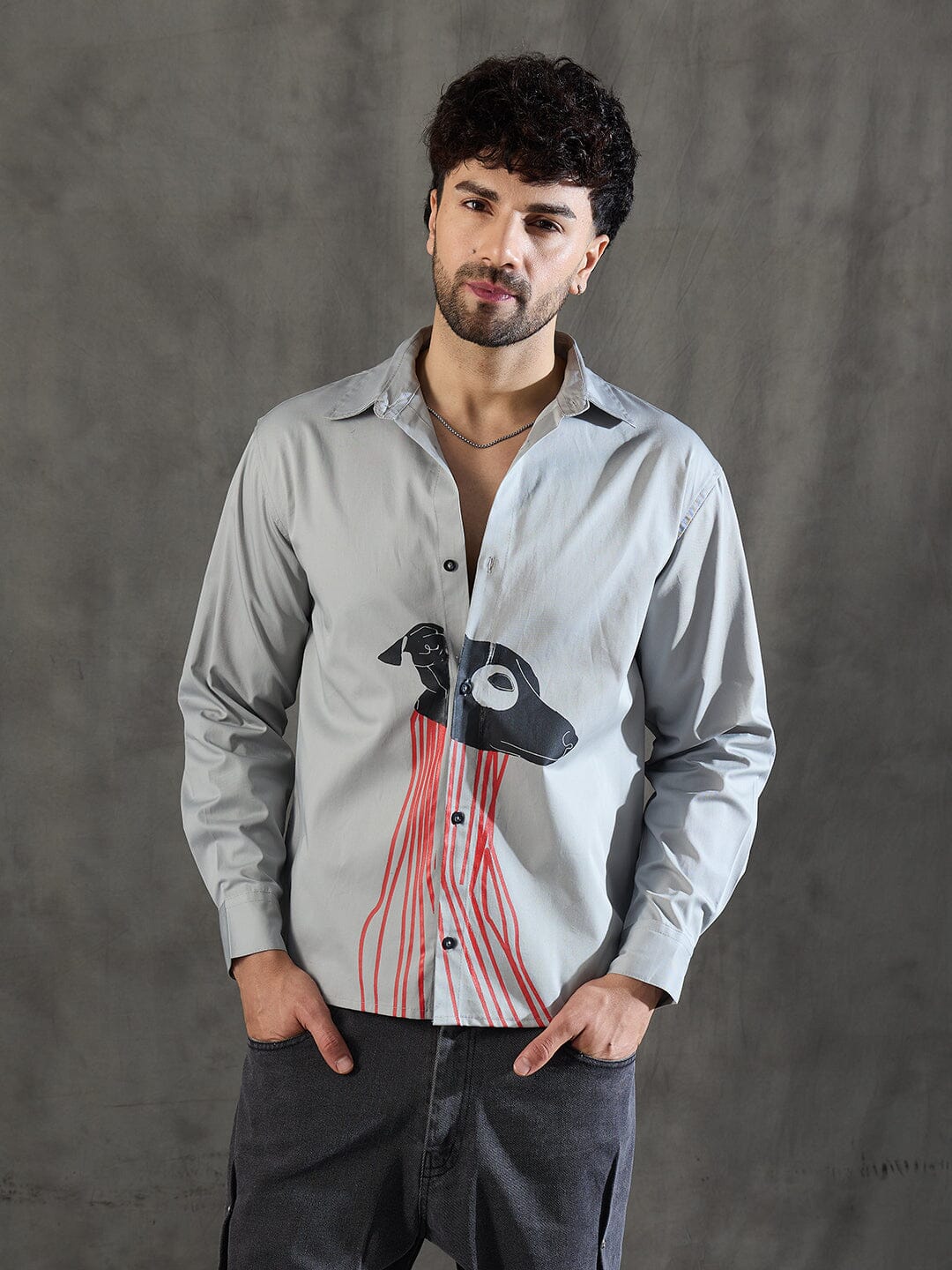 Steel Grey Dog Graphic Longsleeve Shirt
