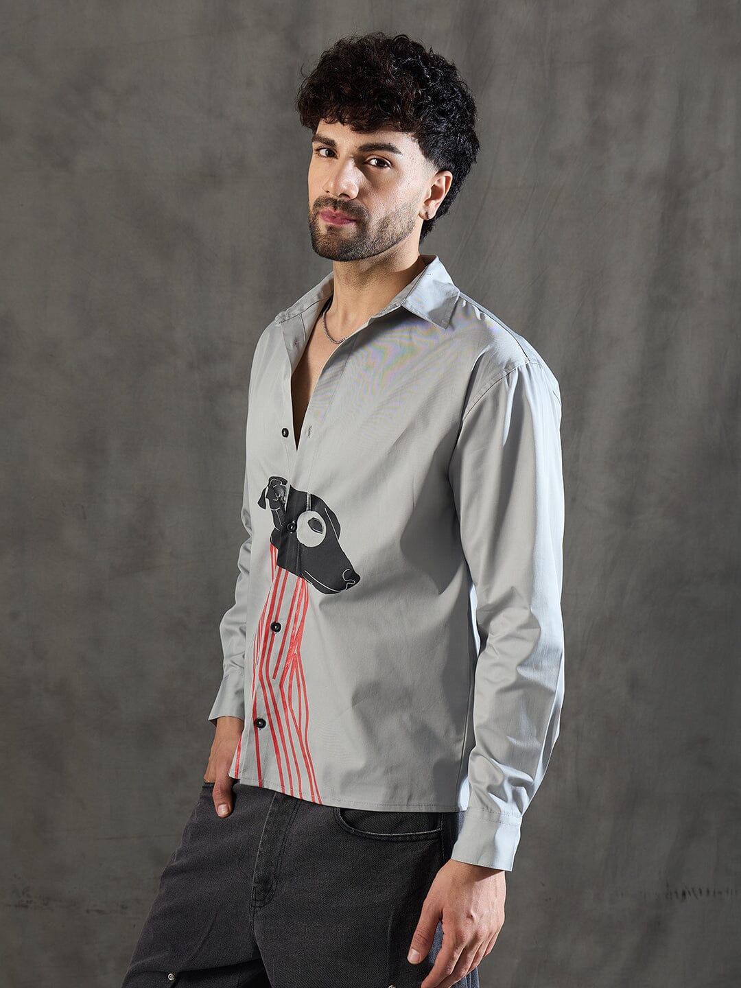 Steel Grey Dog Graphic Longsleeve Shirt