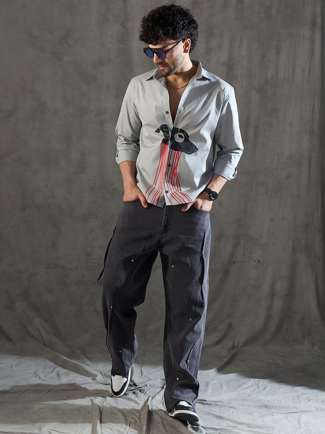 Steel Grey Dog Graphic Longsleeve Shirt