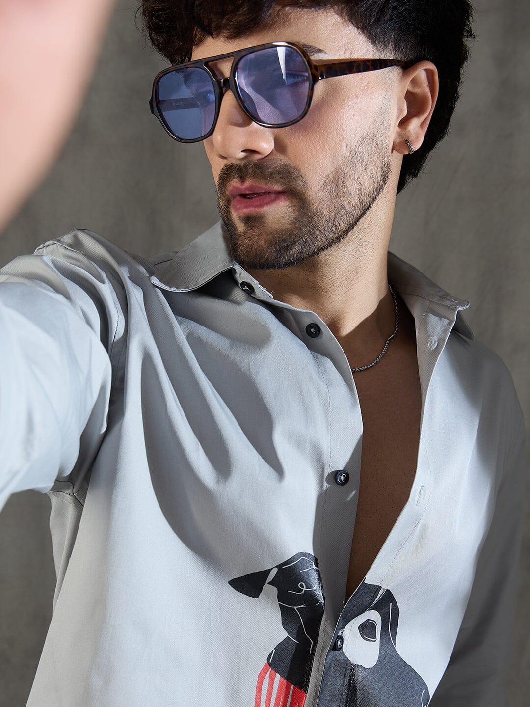 Steel Grey Dog Graphic Longsleeve Shirt