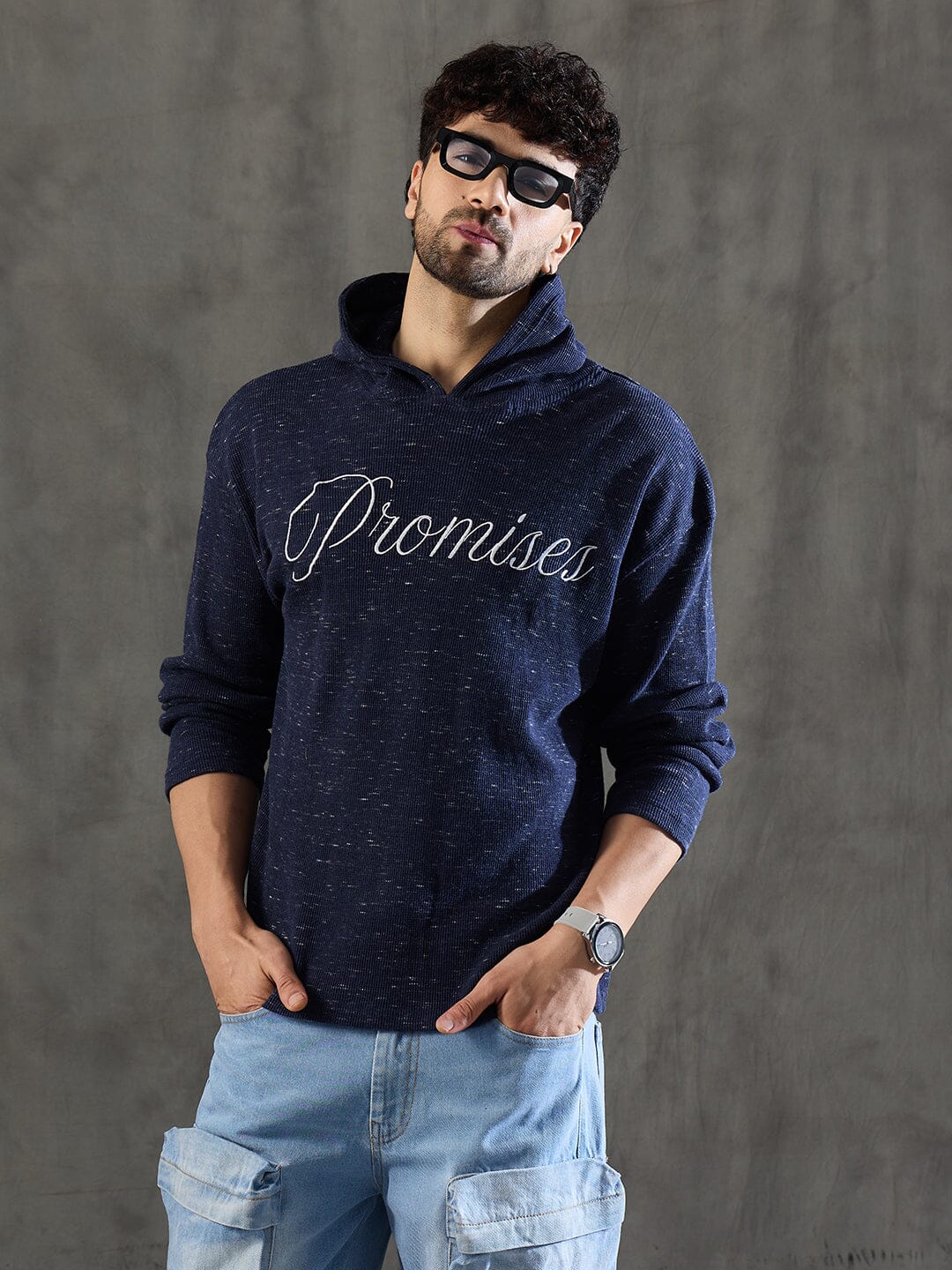 Navy Slub Hooded Longsleeve Tee