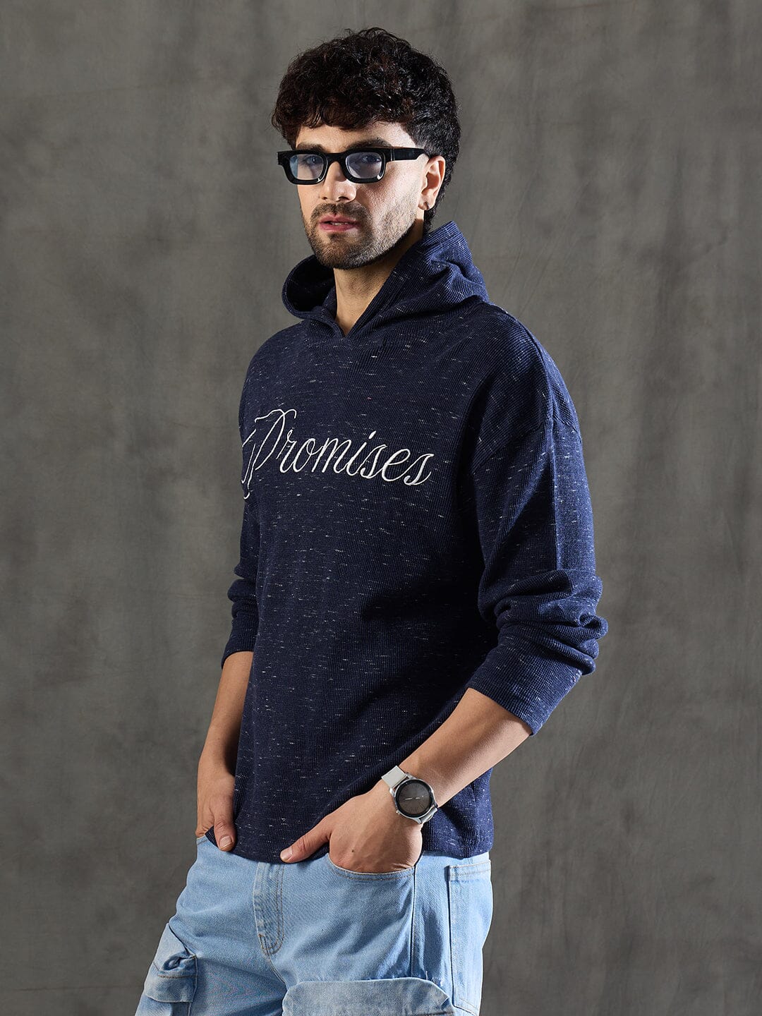 Navy Slub Hooded Longsleeve Tee