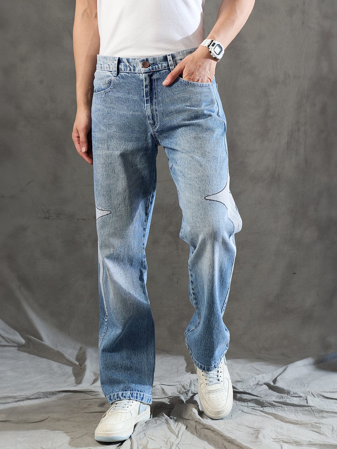 Indigo Y2K Embroidery Straight Fit Denim
