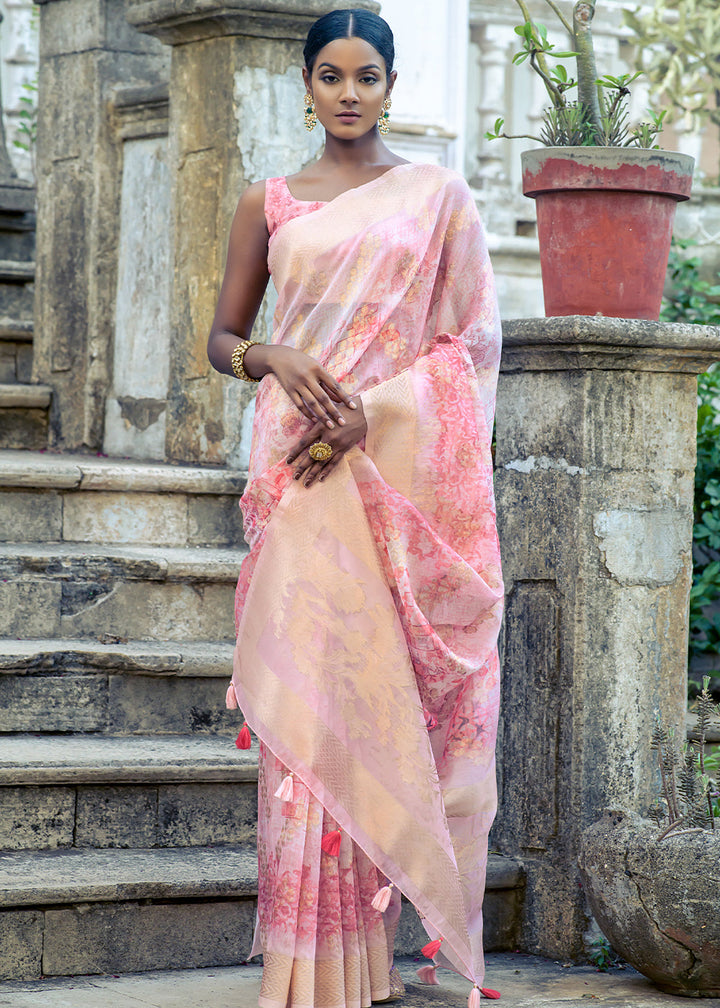 Shades Of Pink Floral Printed Silk Saree