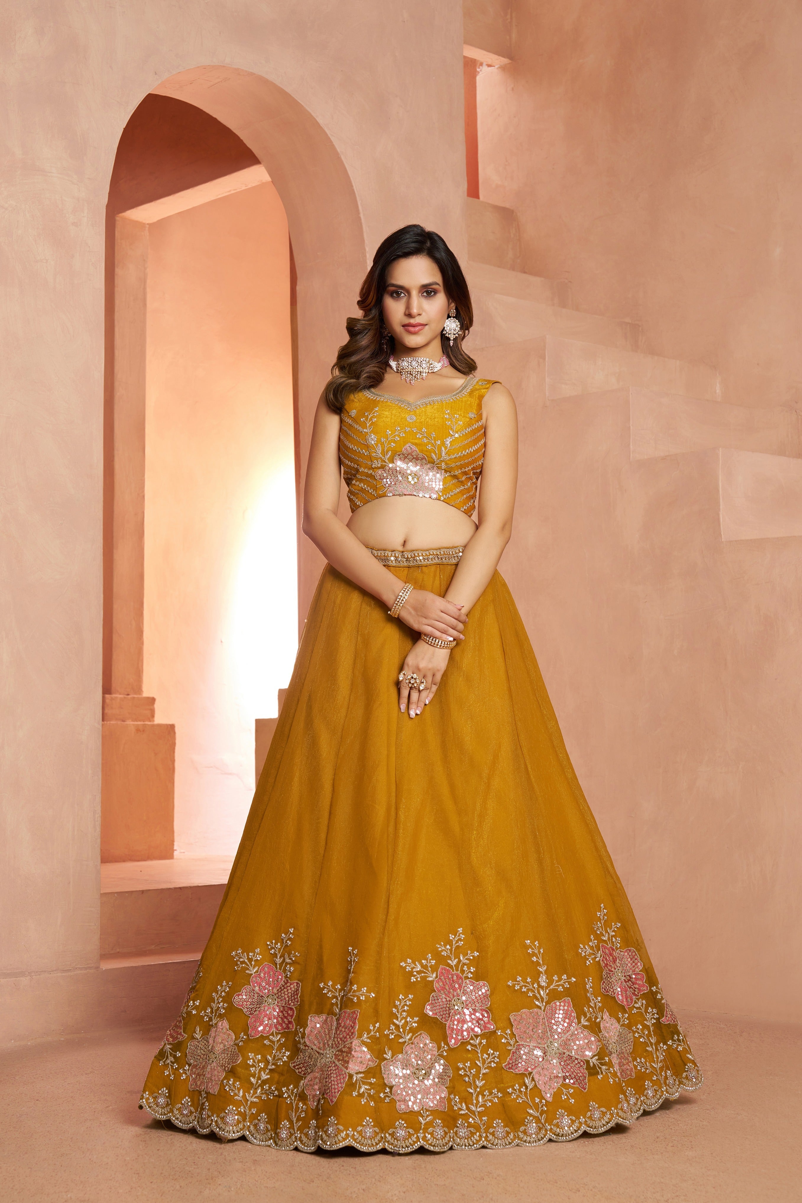 Elegant Floral Embroidered Silk Lehenga Choli Set