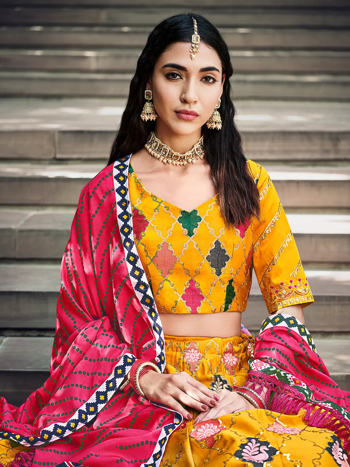 Honey Yellow Silk Thread with Sequence Embroidery Work Lehenga Choli | Ready To Wear - qivii