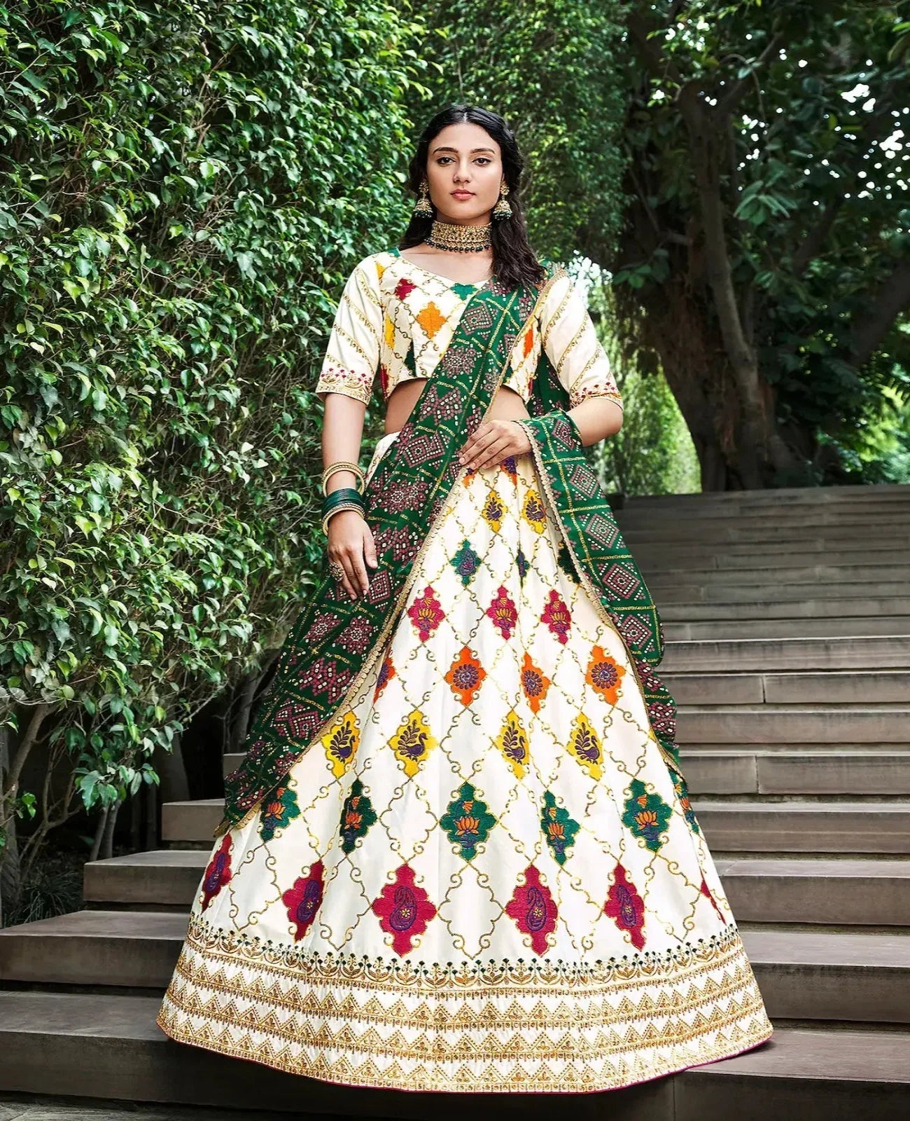 Pearl White Silk Thread with Sequence Embroidery Work Lehenga Choli | Ready To Wear - qivii