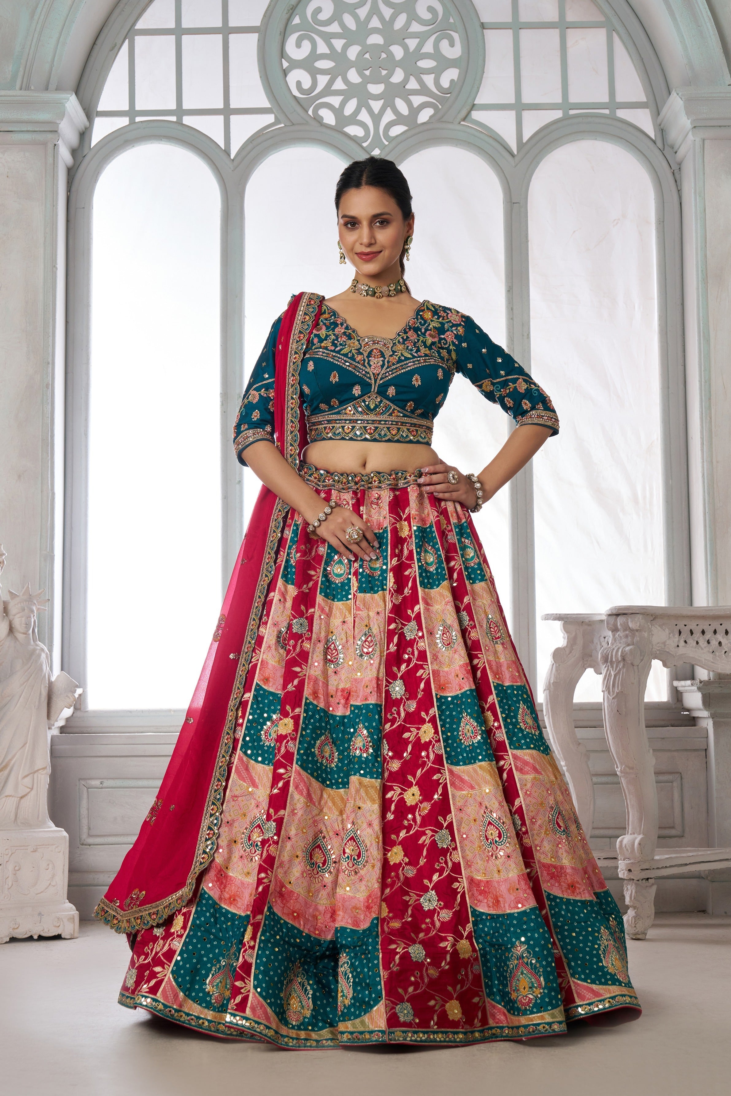 Designer Multi-Color  Lehenga Choli with Embroidered Blouse