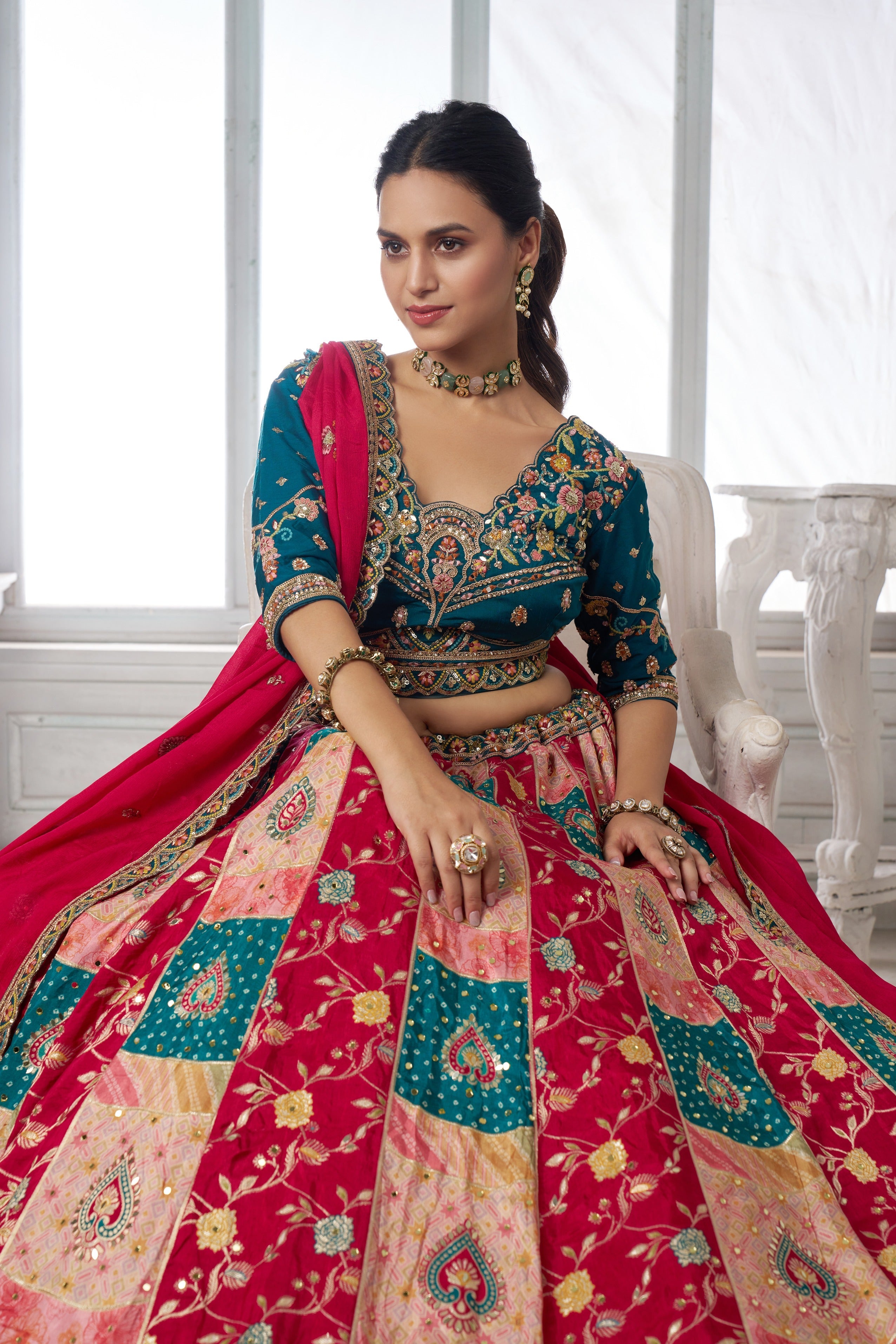 Designer Multi-Color  Lehenga Choli with Embroidered Blouse