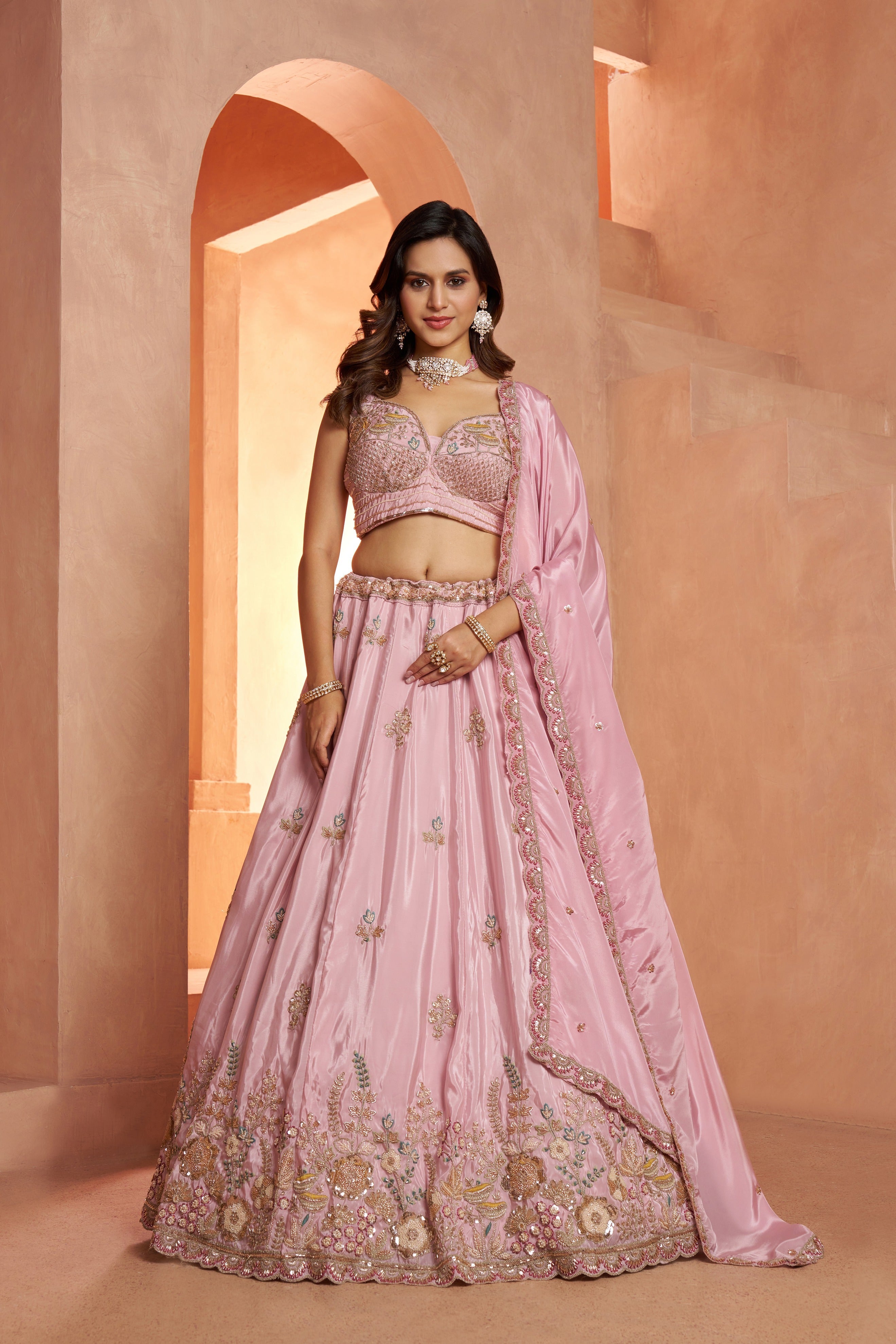 Pastel Floral Embroidered Designer Lehenga Set