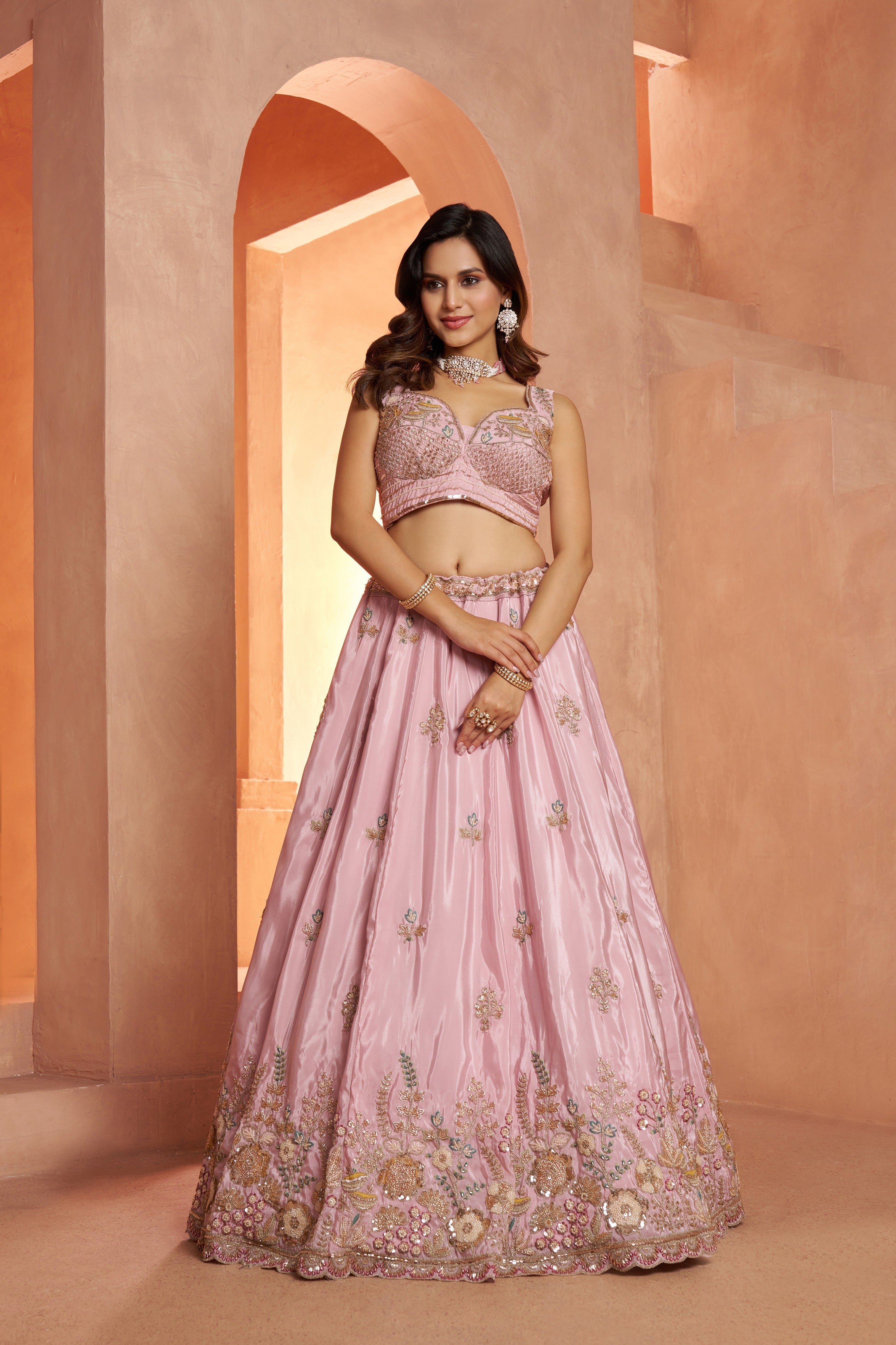 Pastel Floral Embroidered Designer Lehenga Set