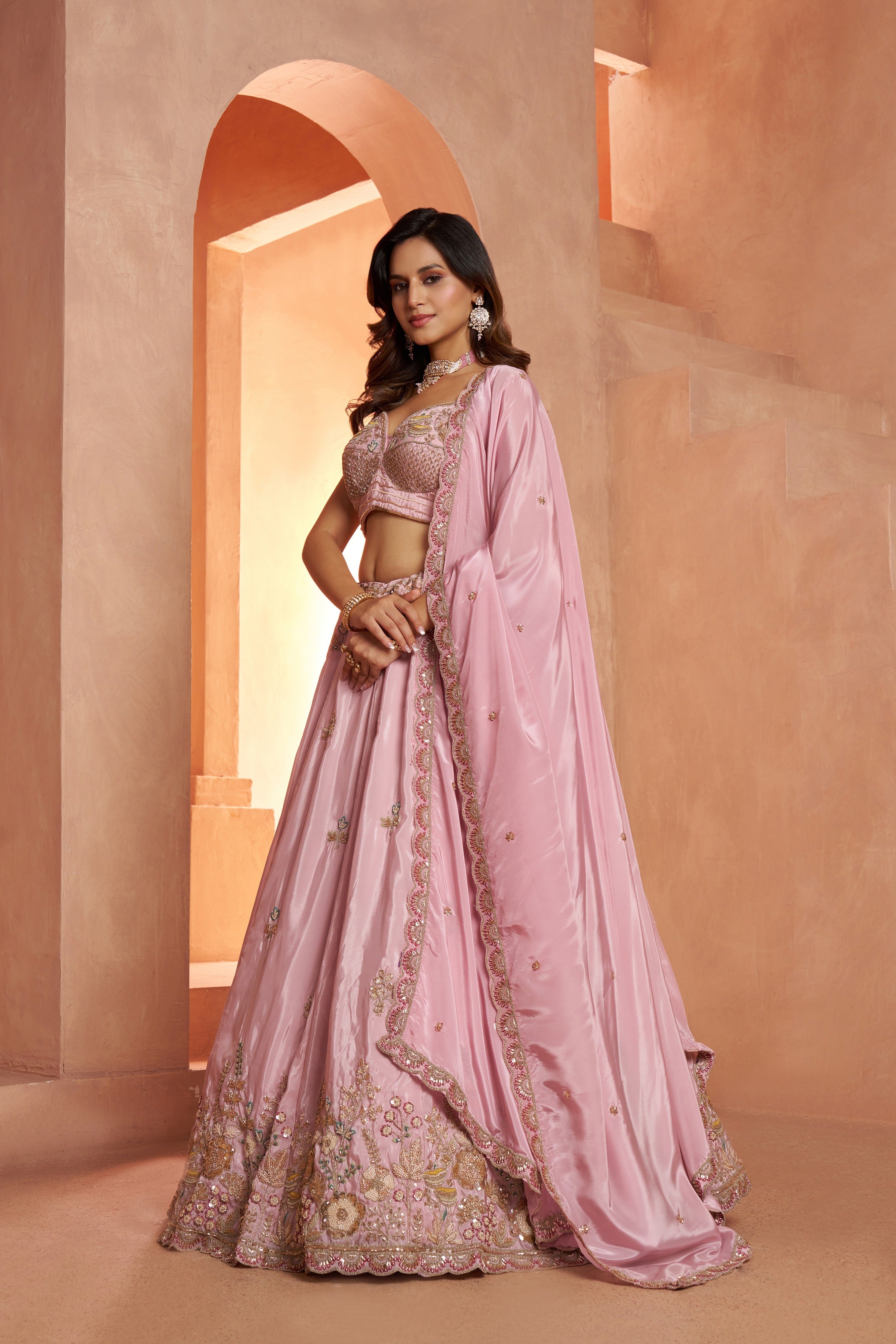 Pastel Floral Embroidered Designer Lehenga Set