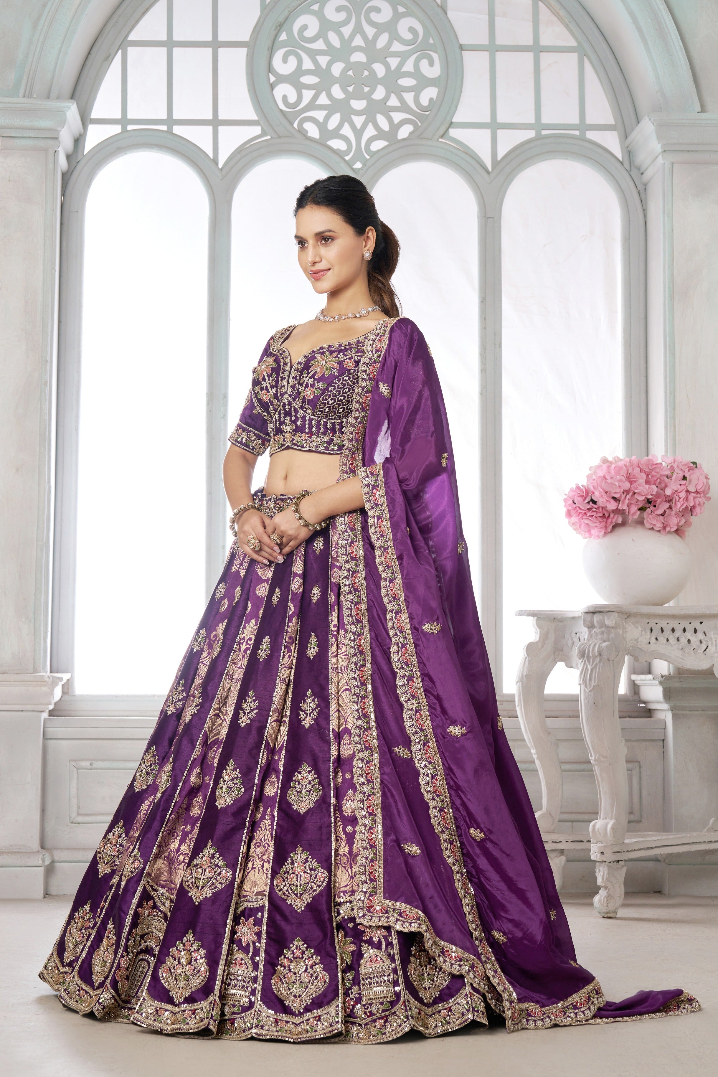 Premium Banarasi Lehenga Choli with Elegant Beads Work