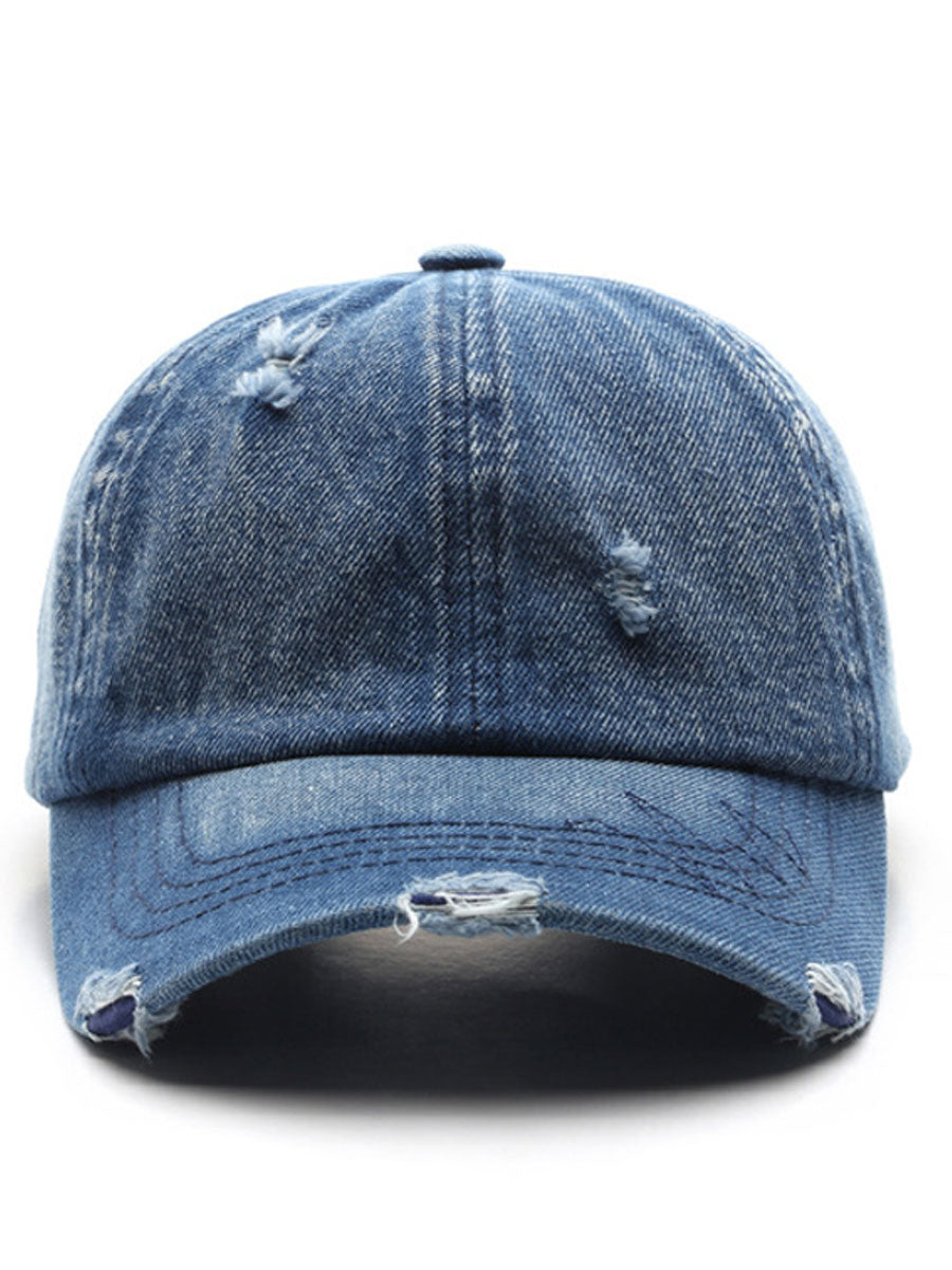 Fashion Retro Ripped Washed Distressed Denim Baseball Cap  - By Qivii