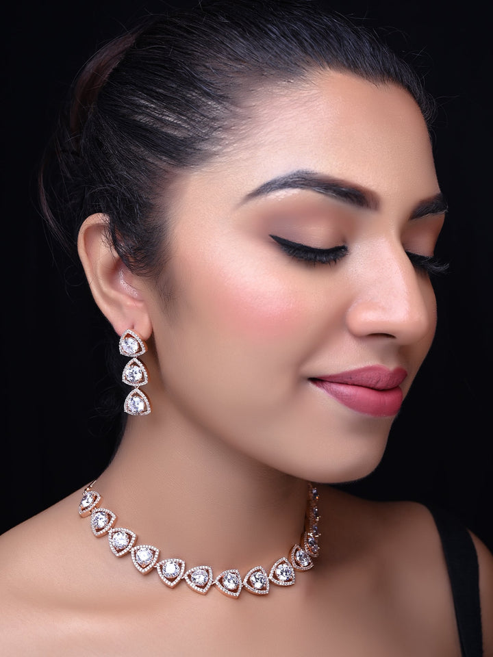 Sufiya Rose Gold Plated Semiprecious White Stone American Diamond Set