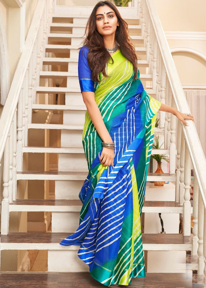 Blue & Yellow Cotton Saree with Leheriya Print : Top Pick