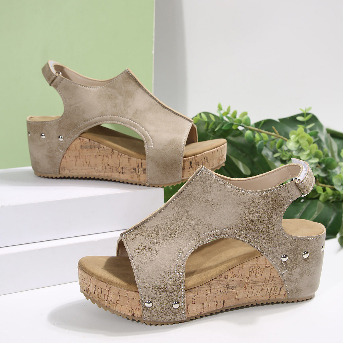 Women's Boho Roman Gladiator Sandals - Peep Toe Platform Wedge with Hook-and-Loop Closure, Retro Strappy Design