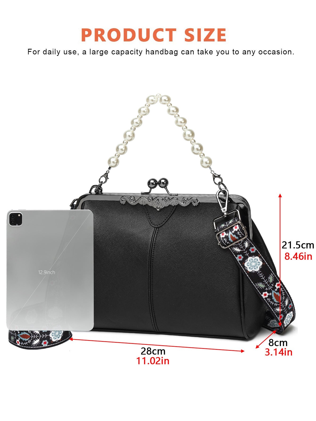 Women's British Vintage Oversized Bag – Multi-Way Shoulder/Tote Bag with Clip Closure
