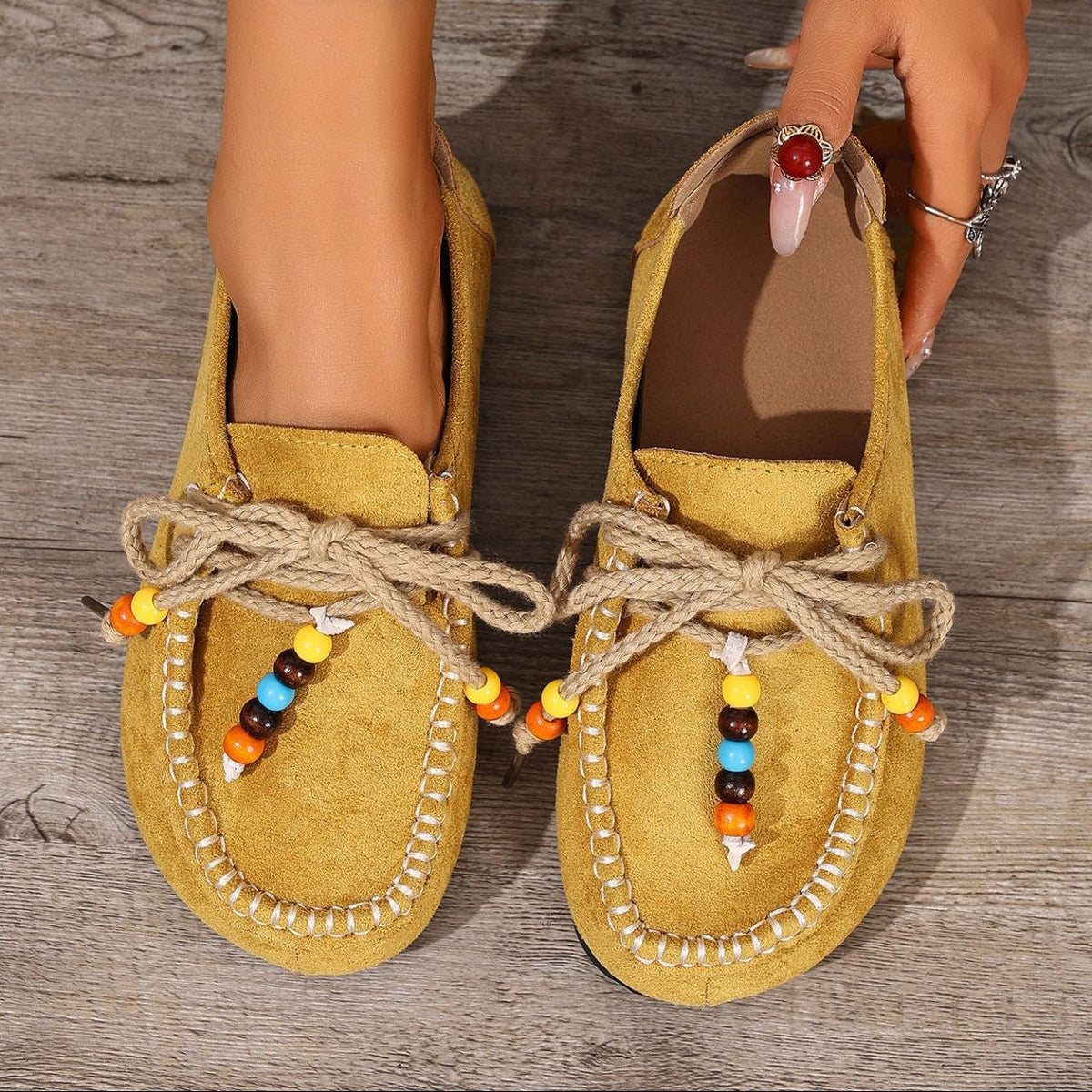 Women's Lenora Beaded Suede Loafers - Vintage Casual Comfort Shoes (US 5-10.5)