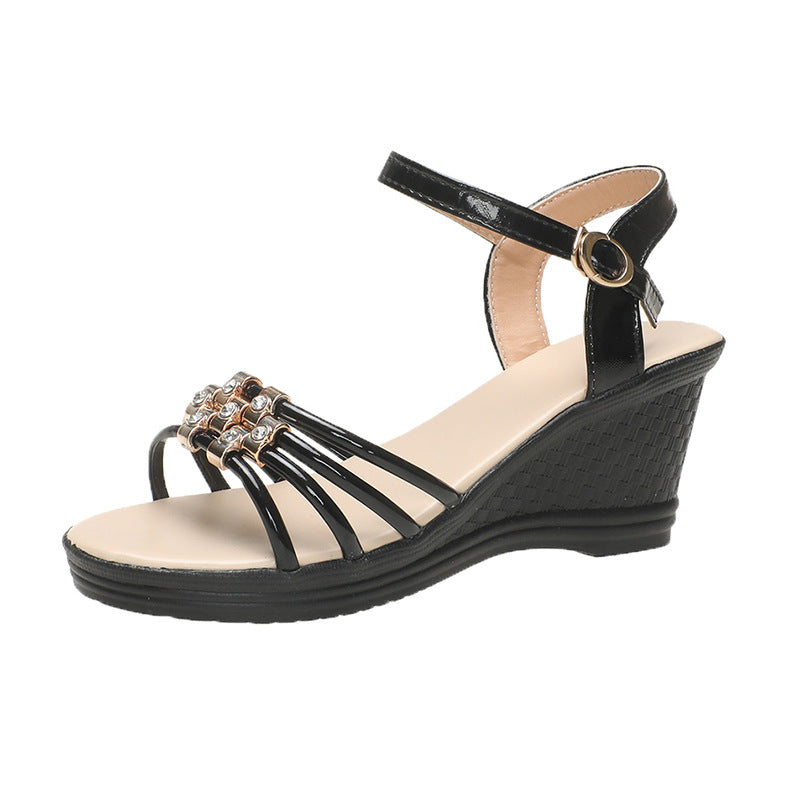 Women’s Mariselle Peep-Toe Wedge Sandals – Rhinestone Metallic Platform Elegant Block Heel Sandals (US 4–9)