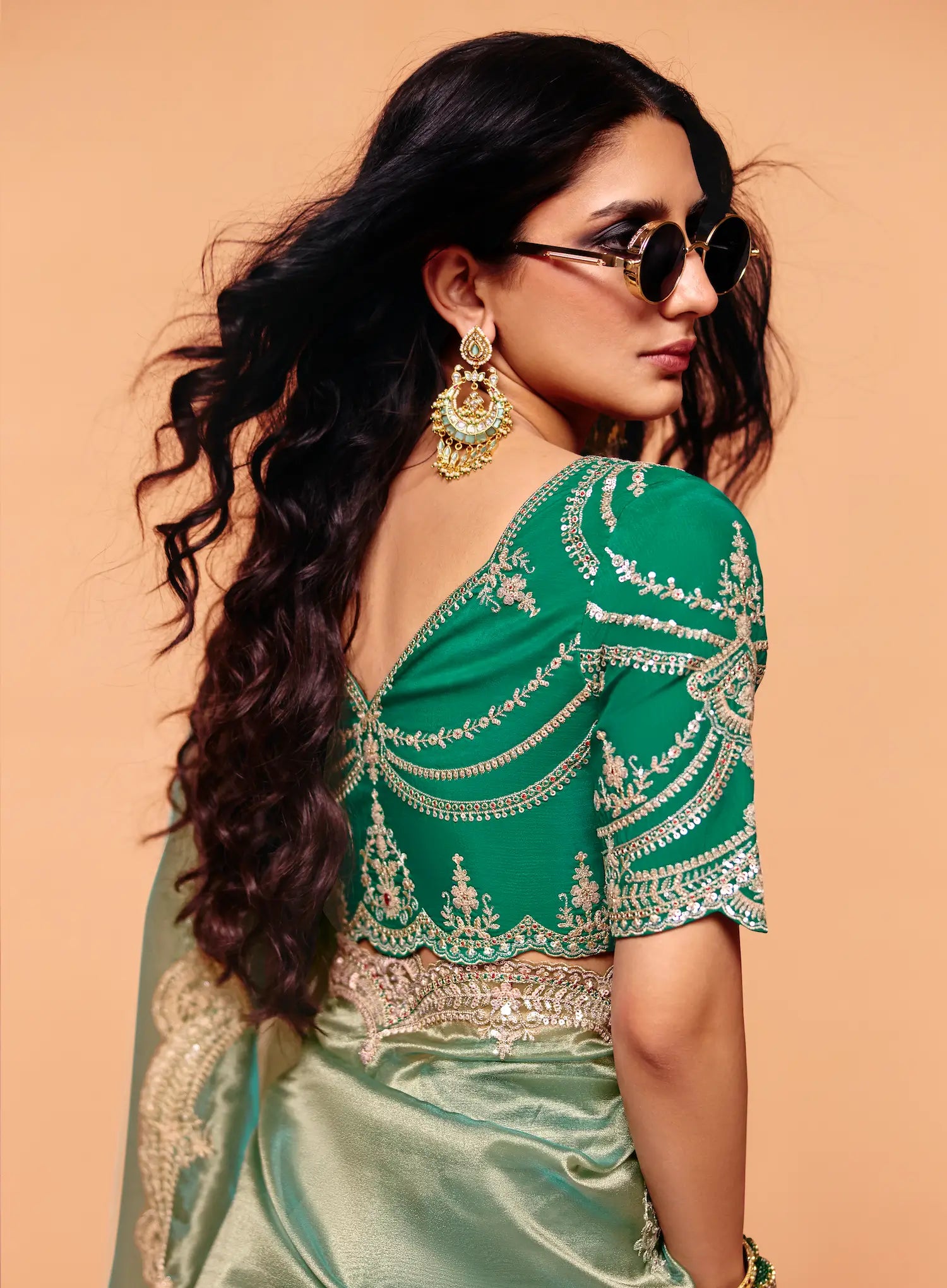 Sage Green Organza Embroidery Saree