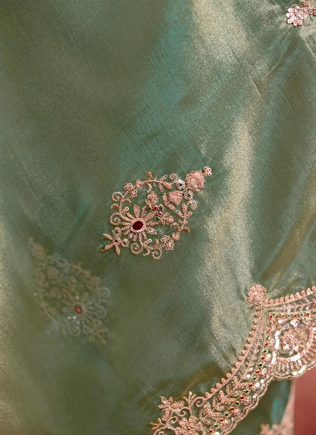 Sage Green Organza Embroidery Saree
