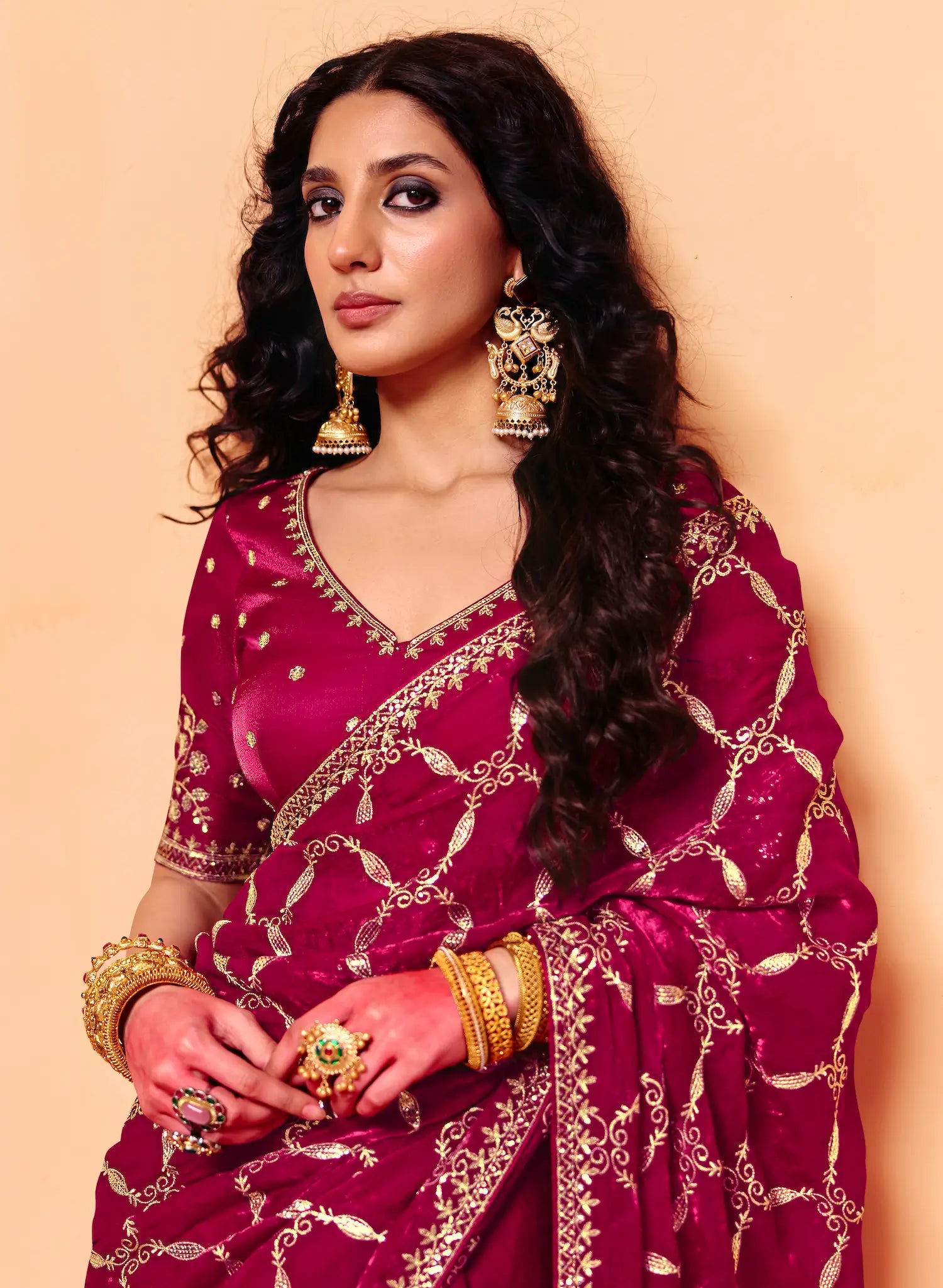 Deep Pink Fendi Embroidery Saree