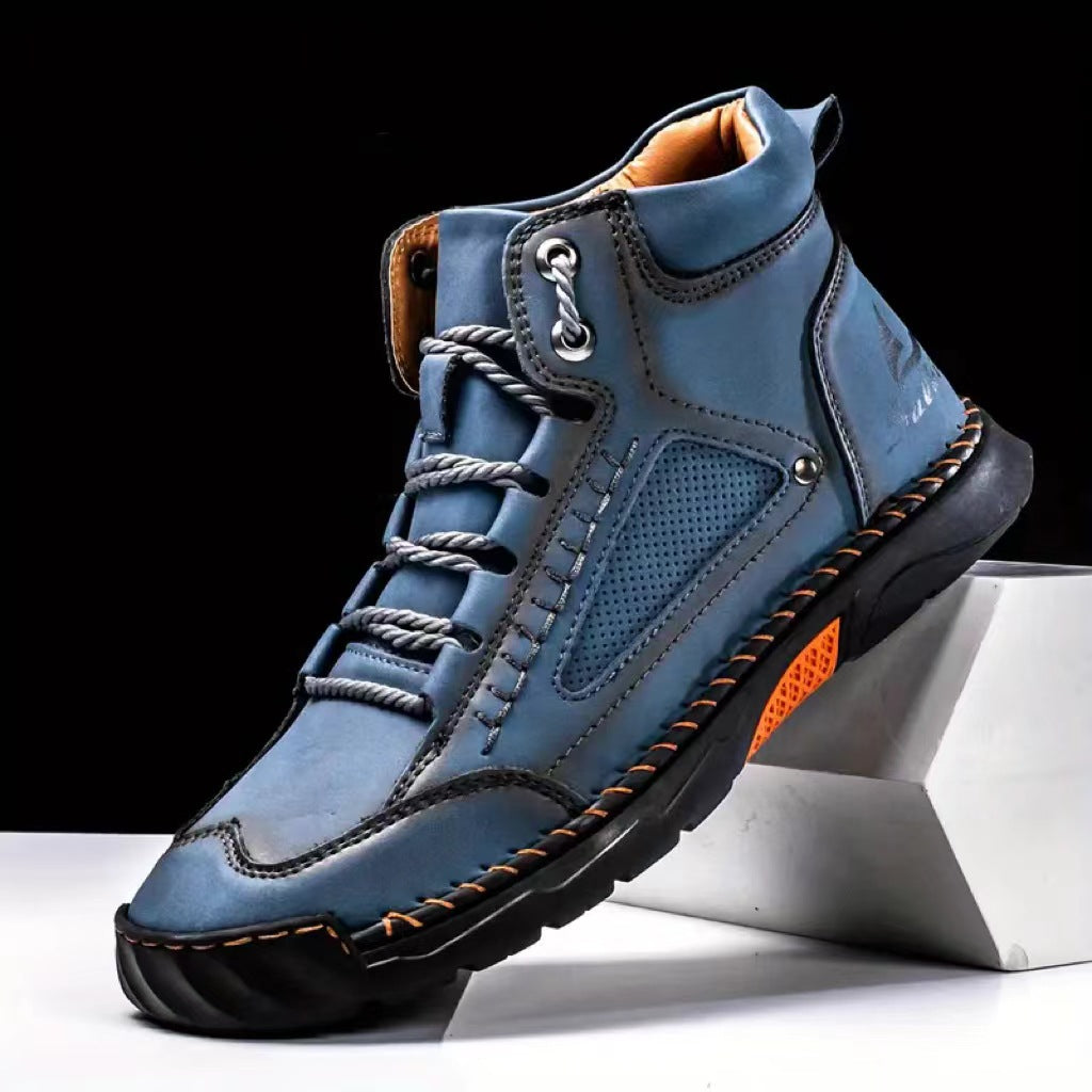 Men's Atelier Chukka Boot - Extended Fit PU Leather - Hand-Stitched Ankle Boots with Flat Sole & Lace-Up