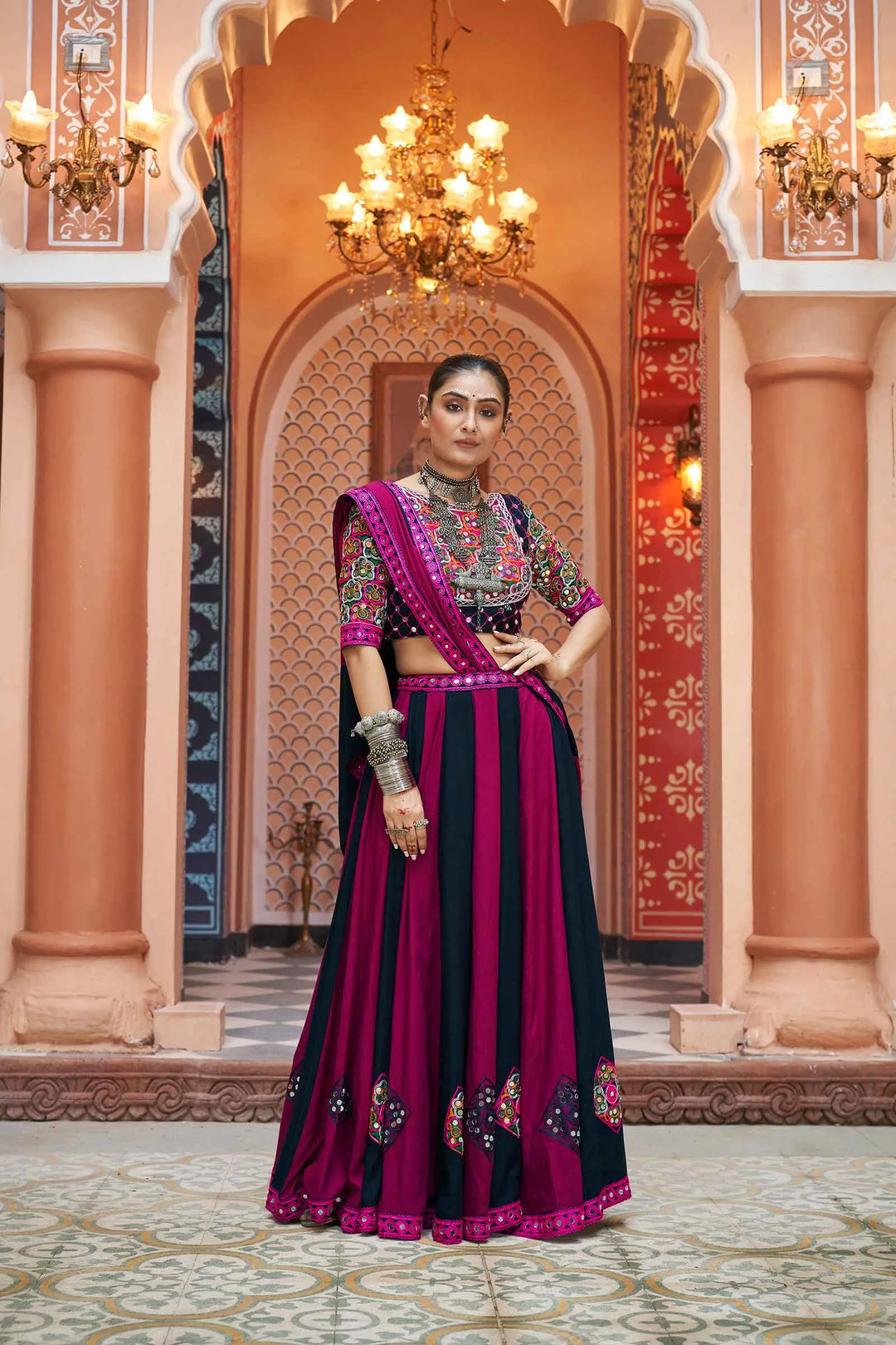 Traditional Navratri lehenga in stunning magenta red color