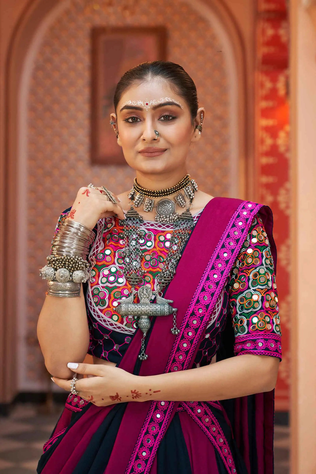 Gorgeous magenta red lehenga perfect for Navratri celebrations